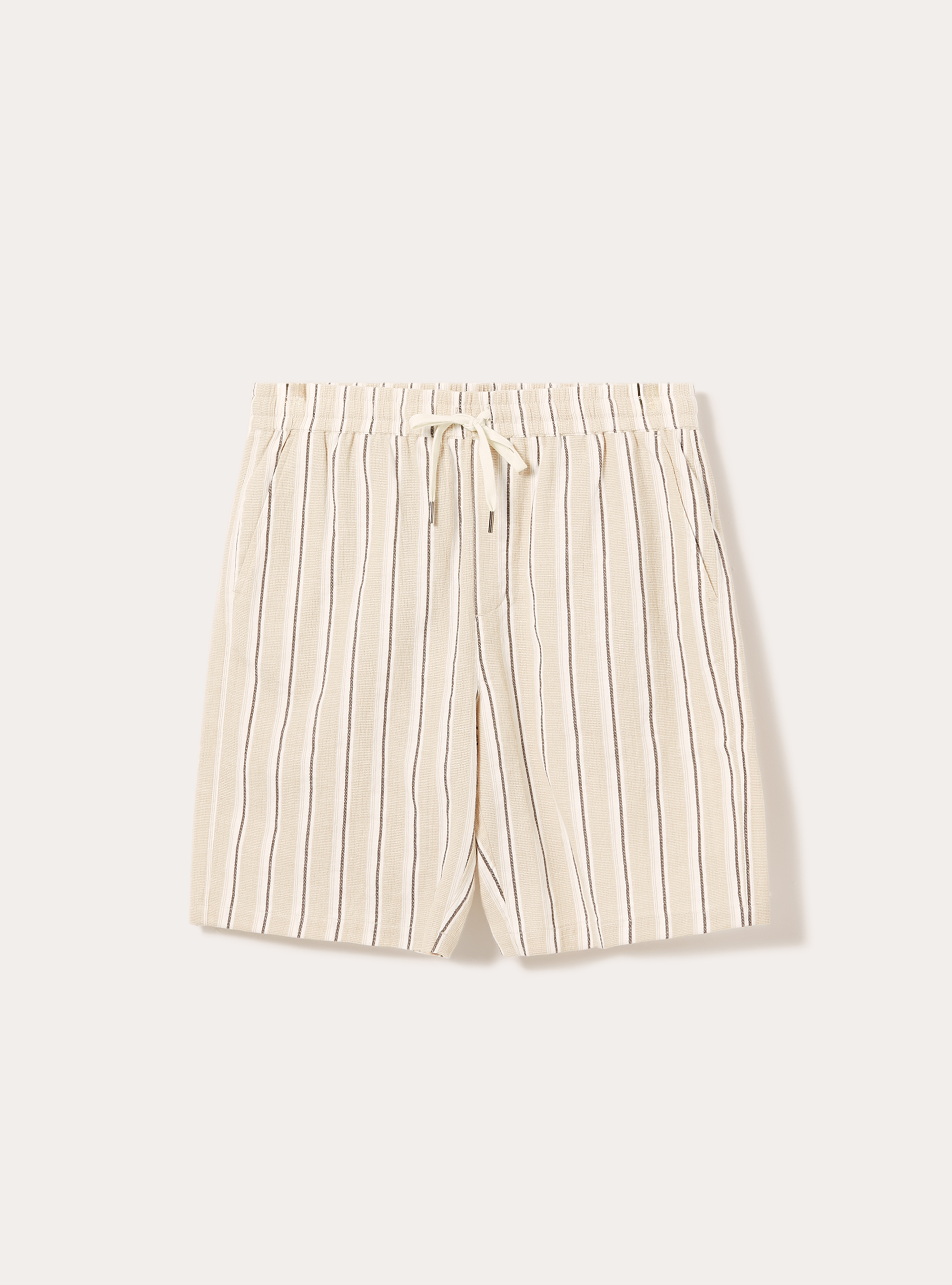 Bermuda rigato in misto lino, BEIGE MEDIO