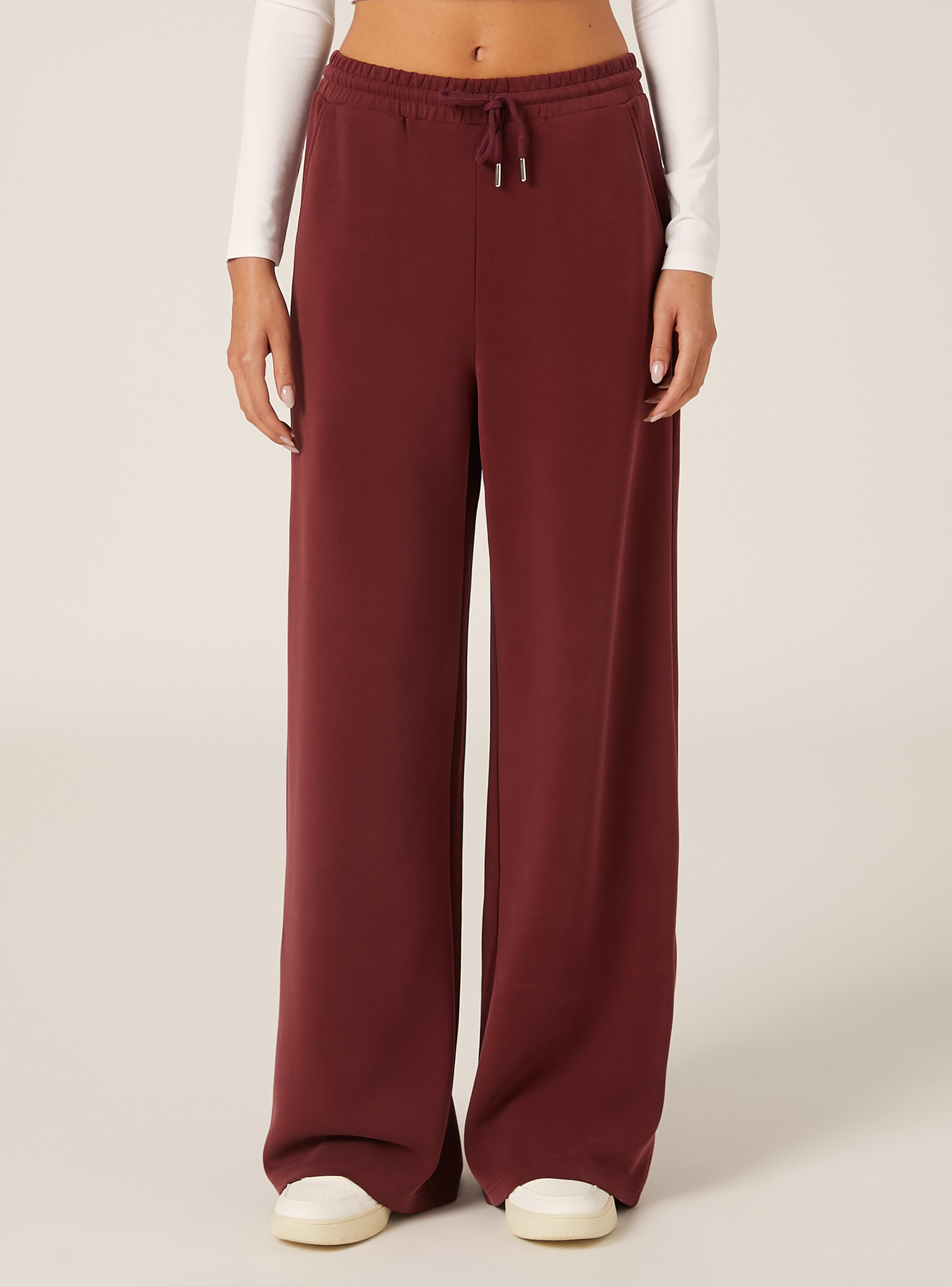Pantalon jogging large &agrave; toucher doux, BO1 BORDEAUX DARK
