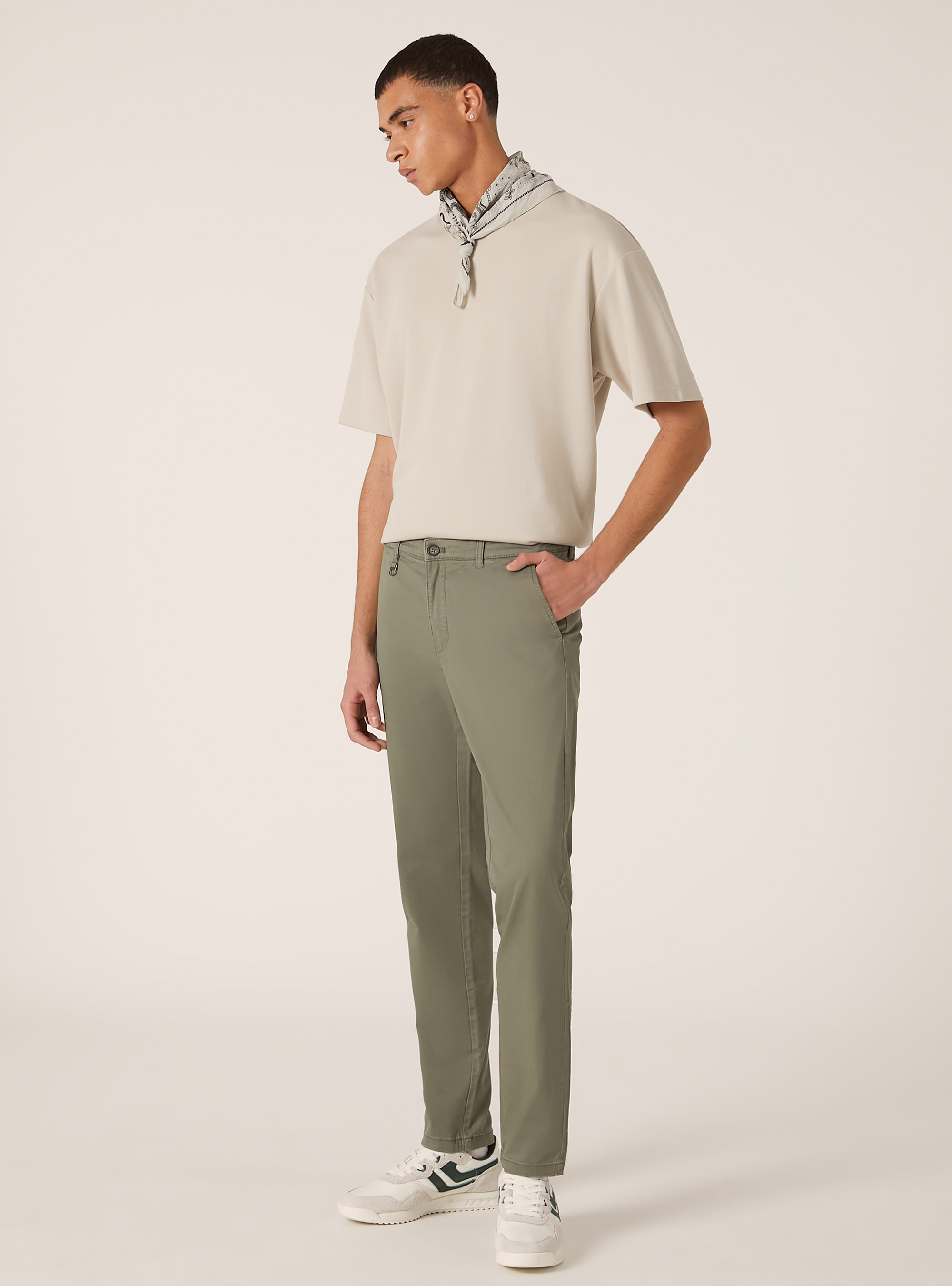 Pantalon chino stretch en serg&eacute; coupe skinny, KY2 KAKY MEDIUM