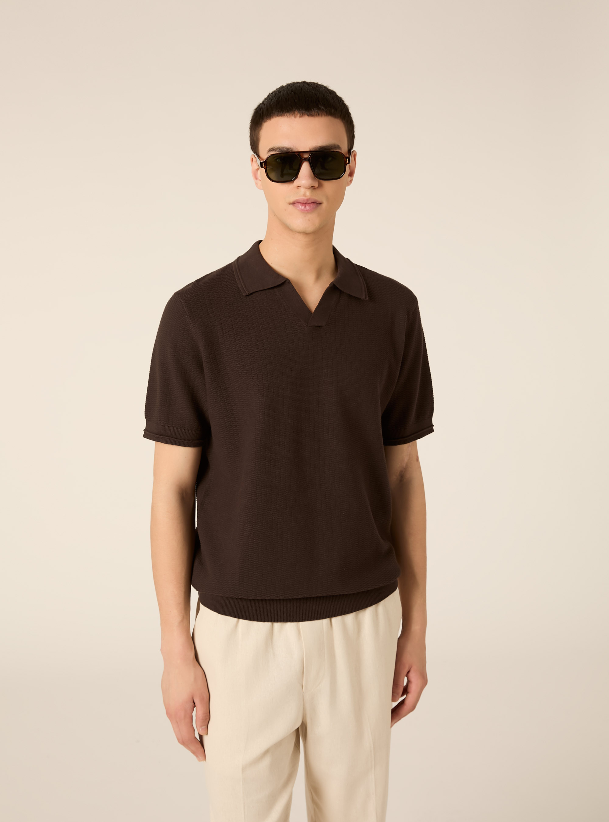Derby-collar polo shirt, BR1 BROWN DARK