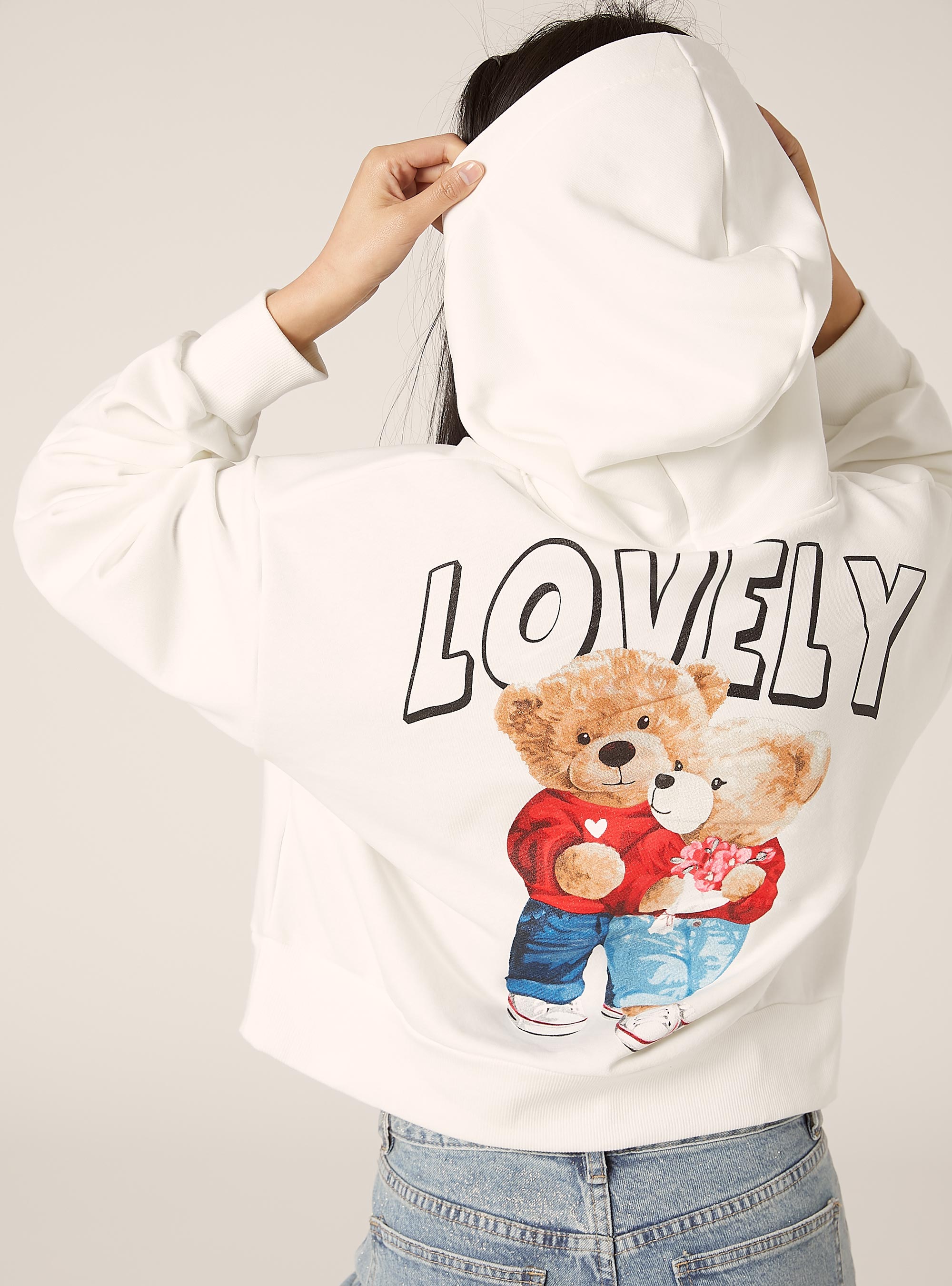 Sweatshirt court avec imprim&eacute; Teddy, WH2 WHITE