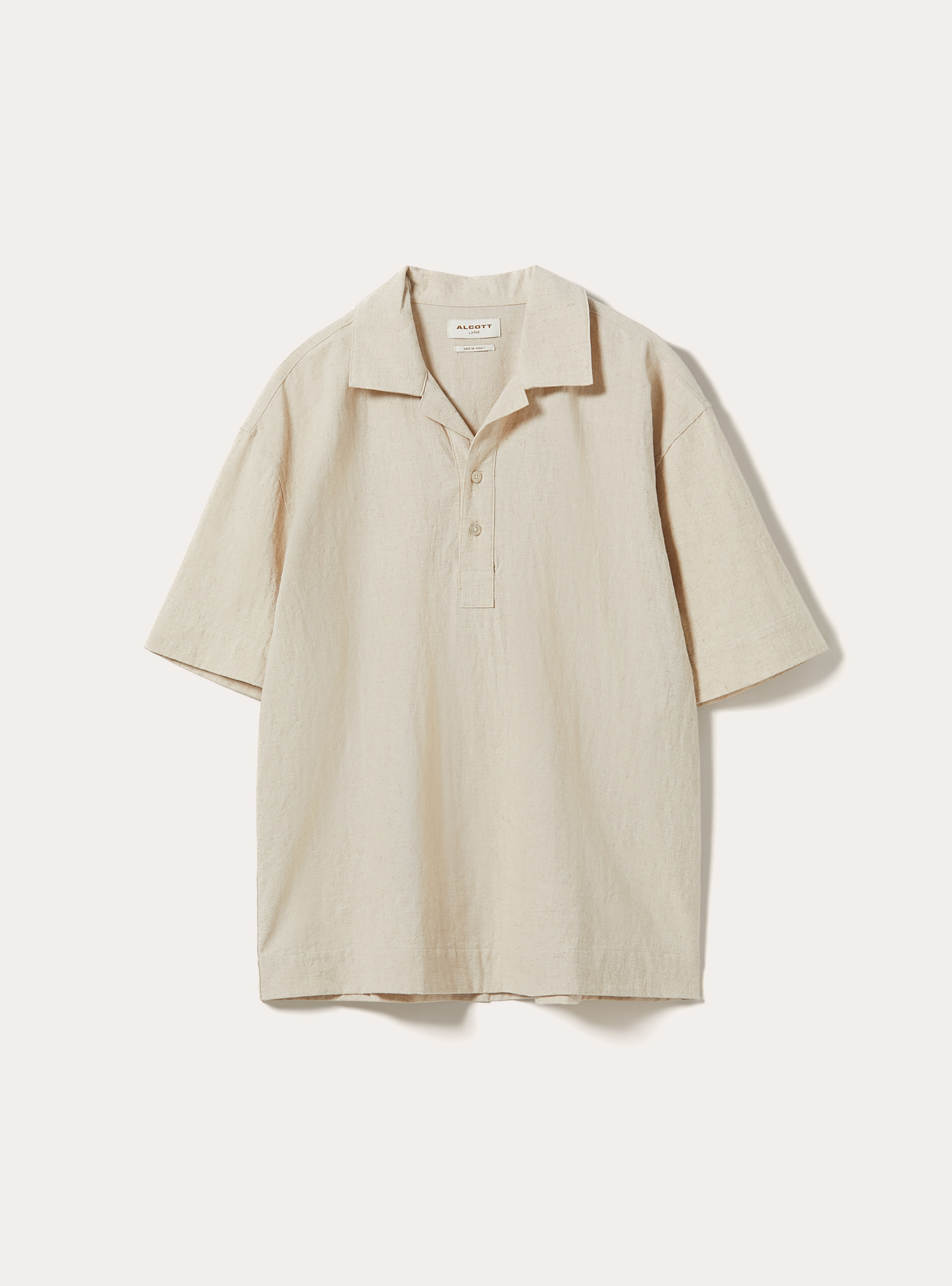 Polo Camicia in Misto Lino, BEIGE MEDIO MELANGE