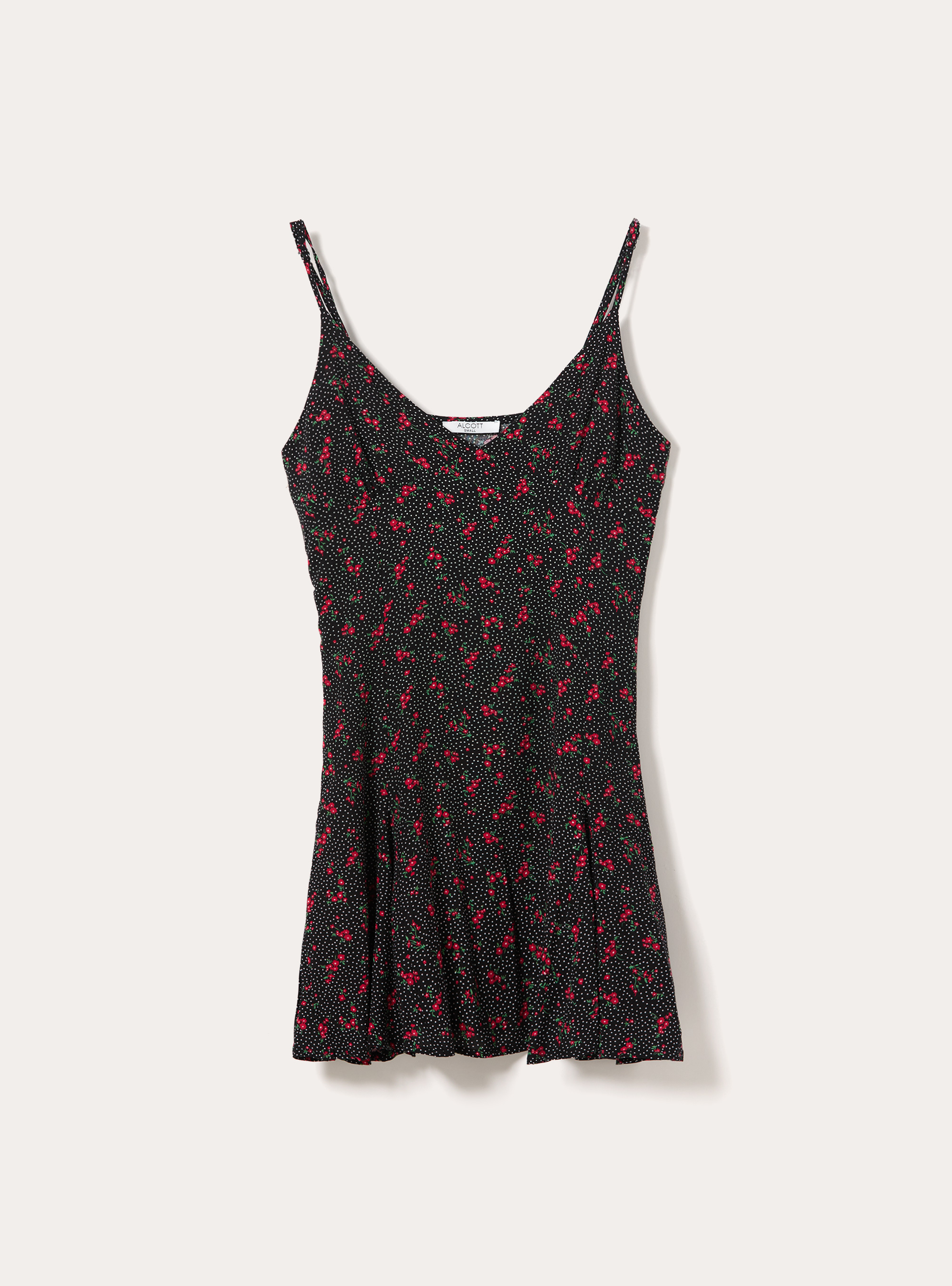 Ditsy Floral Mini Dress with Spaghetti Straps, BK1 BLACK
