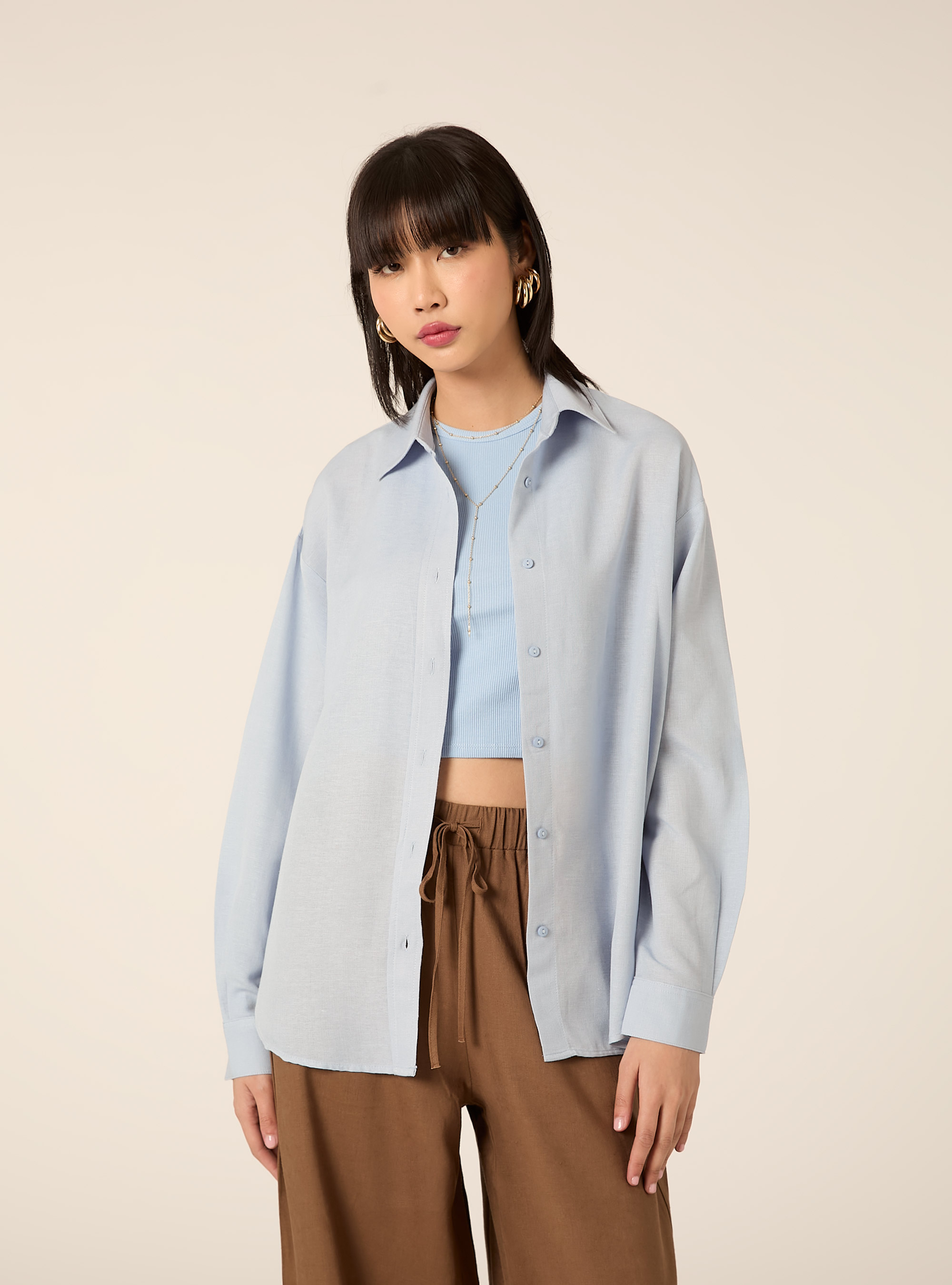 Camisa de mezcla de lino, AZ3 AZURE LIGHT