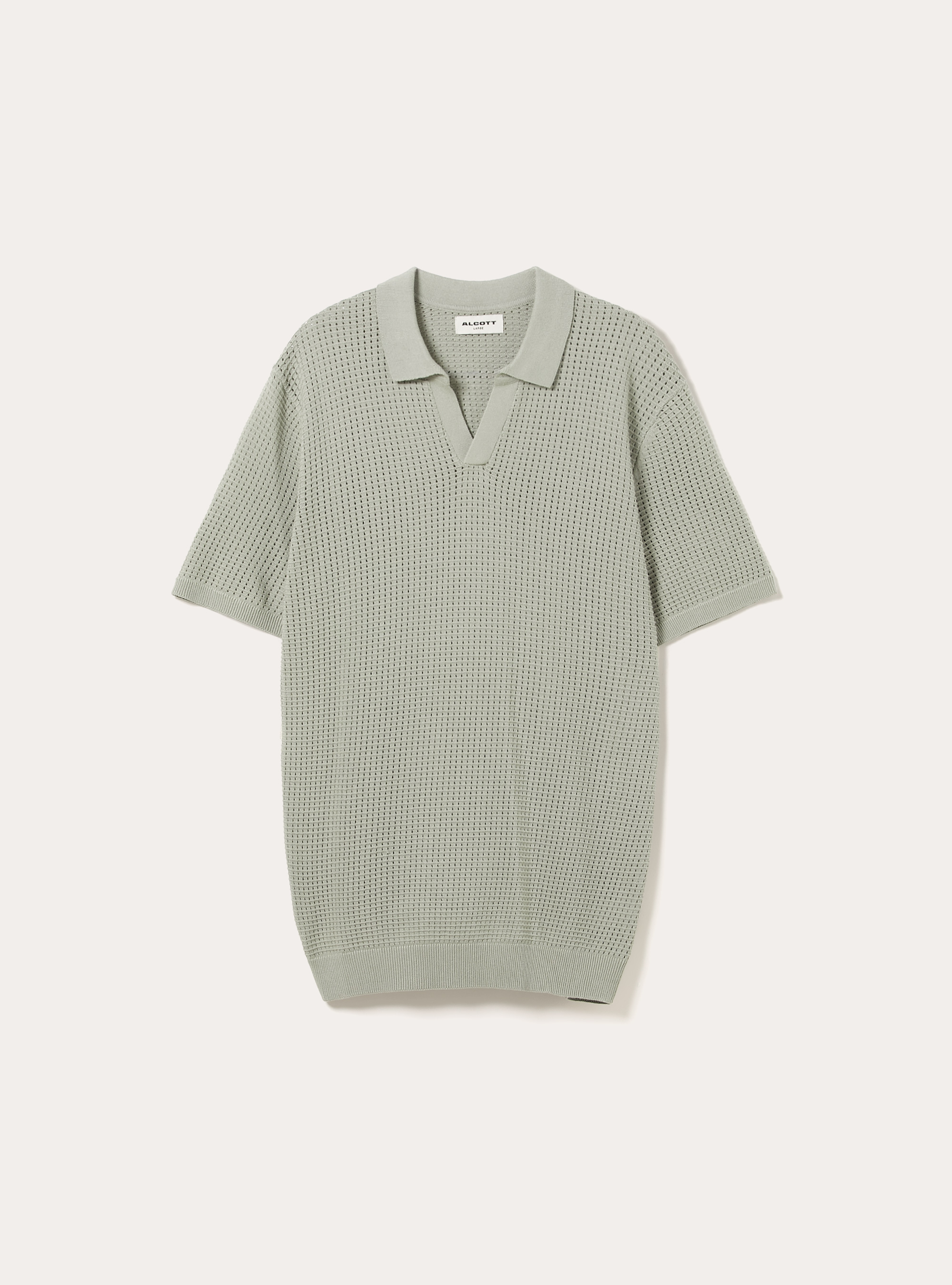 Openwork Knit Polo Shirt, SG3 SAGE LIGHT