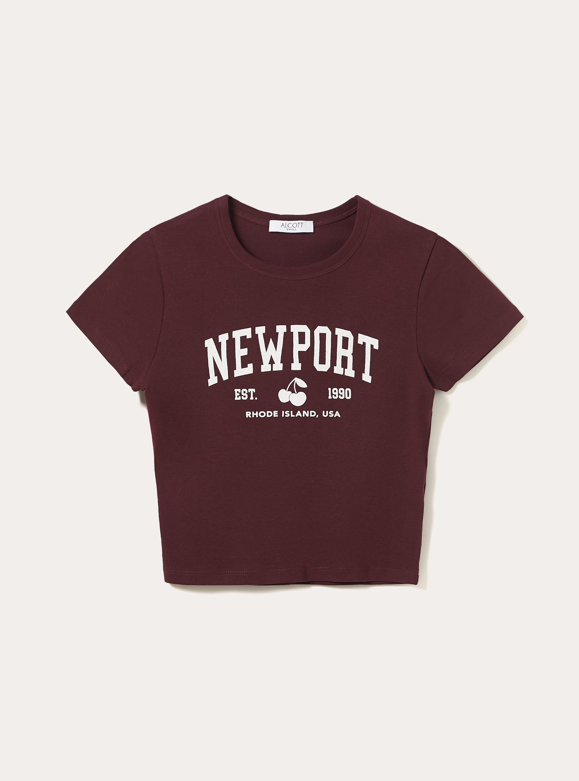 T-Shirt Court Coupe Crop &agrave; Imprim&eacute; Graphique Varsity, BO1 BORDEAUX DARK