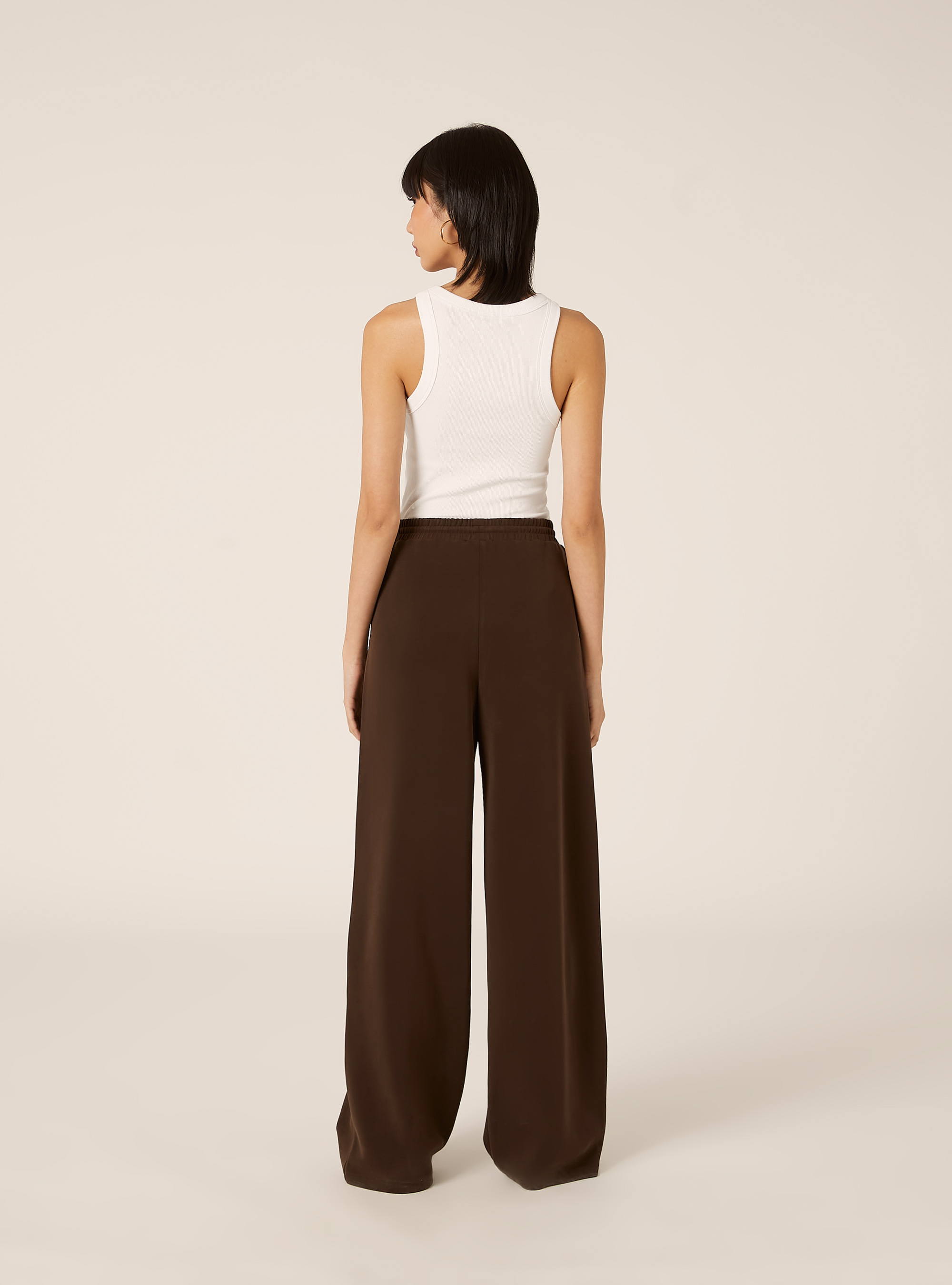 Jogger wide leg soft touch, MARRONE SCURO