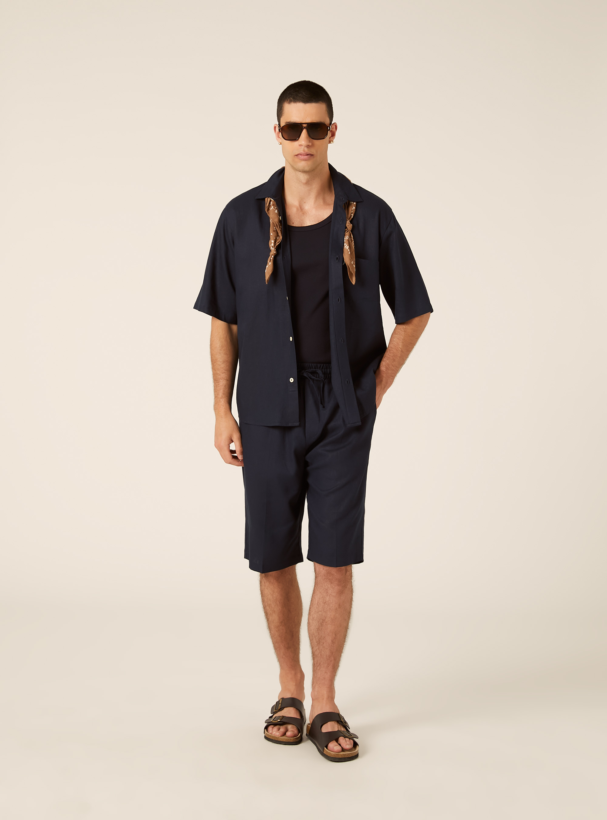 Linen Blend Shirt with Pocket, NA1 NAVY DARK