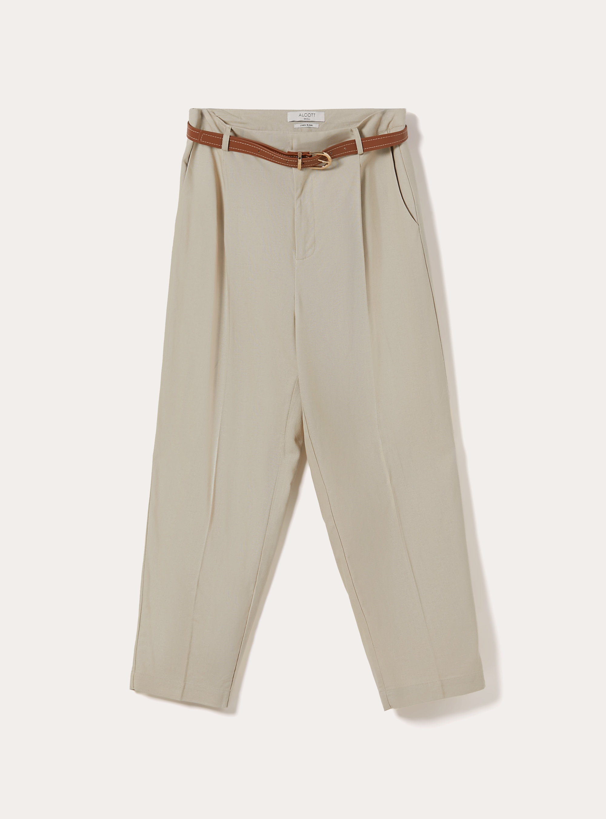 Chino-Hose aus Leinenmischung mit G&uuml;rtel, MBG2 BEIGE MEL MED