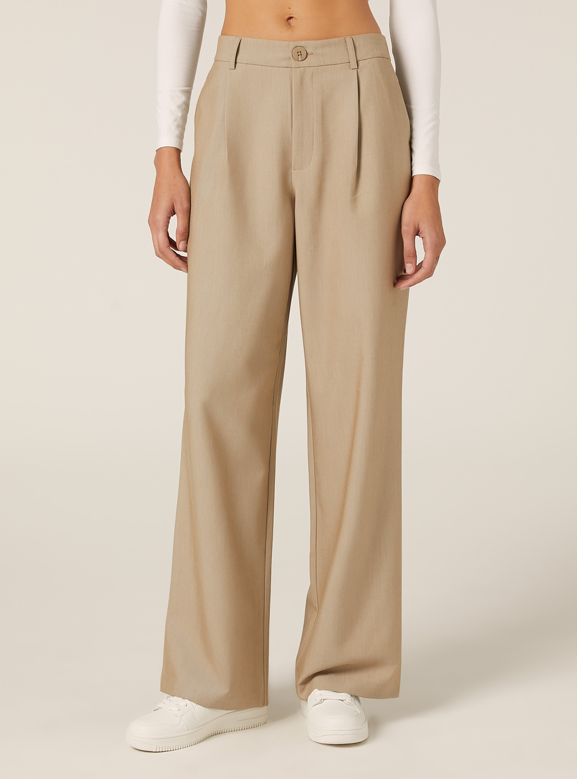 Pantalon ajust&eacute; avec pinces, BG3 BEIGE LIGHT