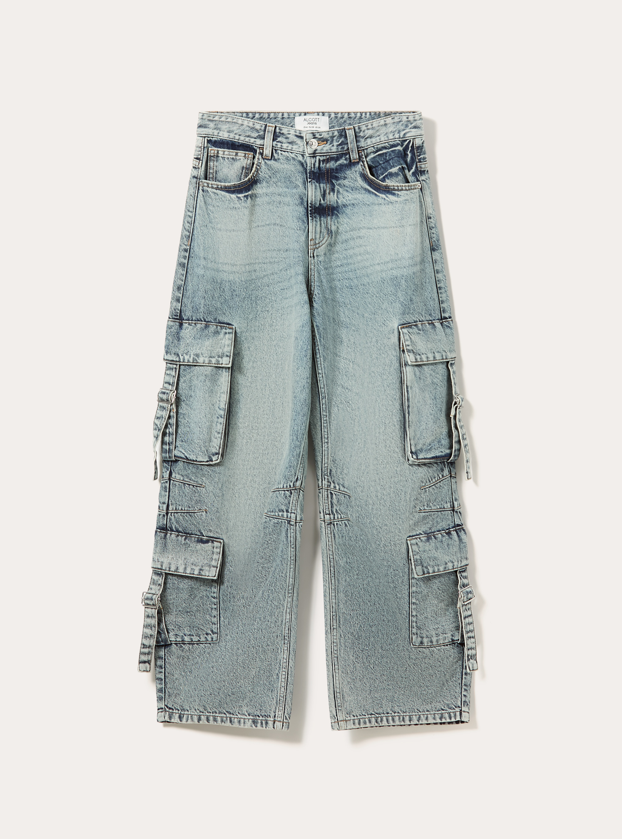 Baggy-fit cargo jeans with drawstrings, D006 AZURE