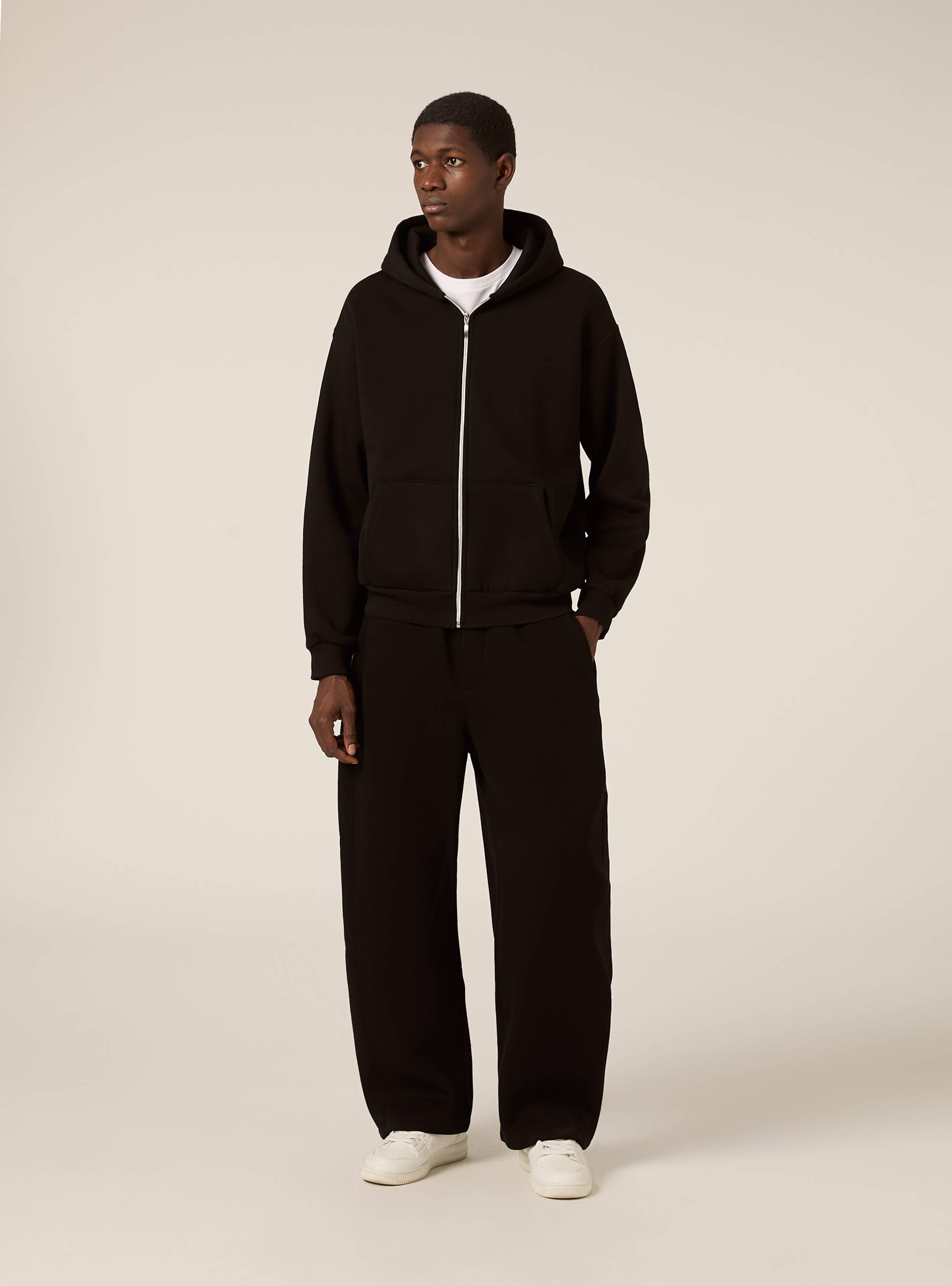 Sweat &agrave; capuche zipp&eacute; coupe boxy, BK1 BLACK