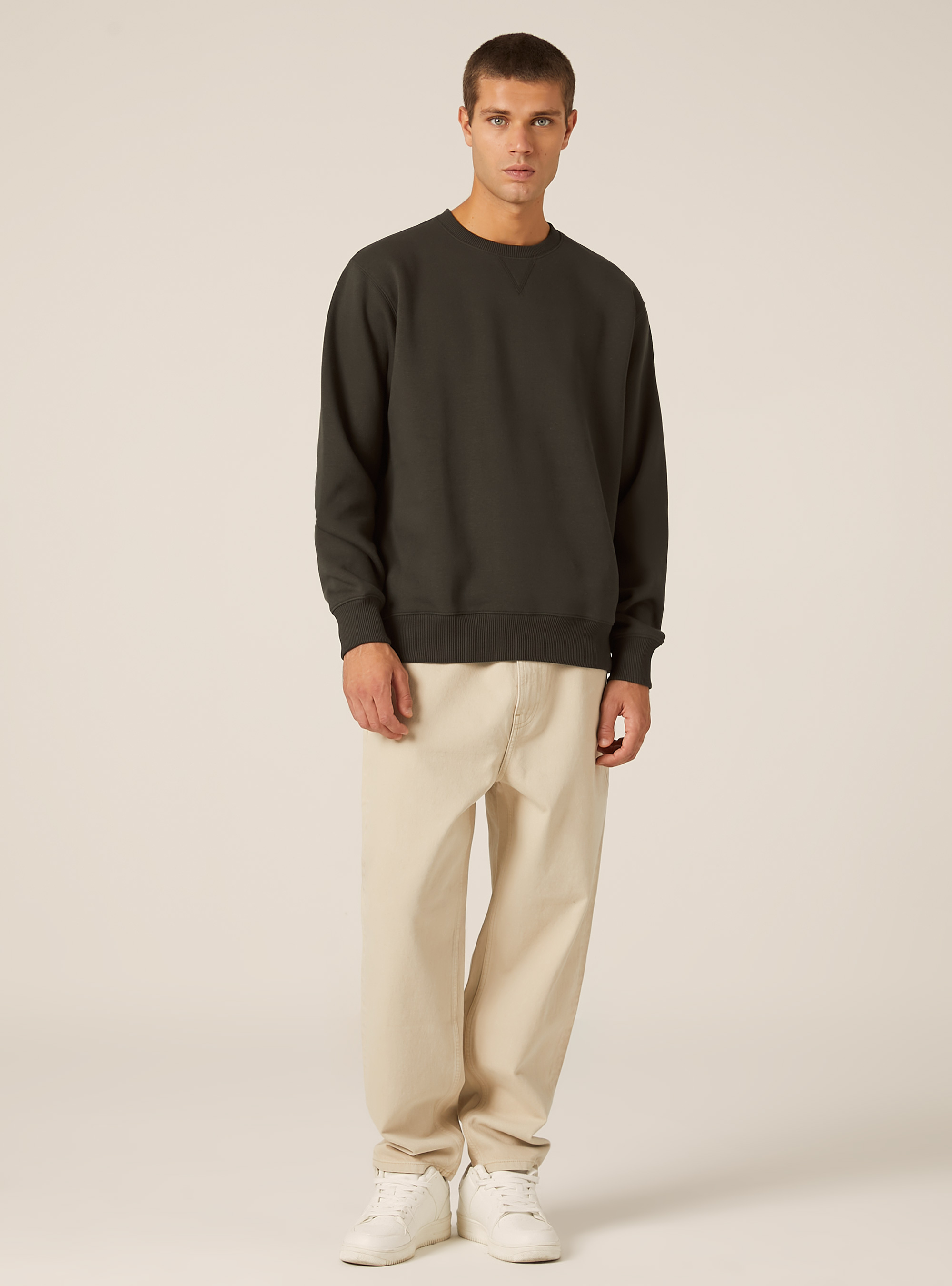 Sweat-shirt &agrave; col rond uni, KY1 KAKY DARK