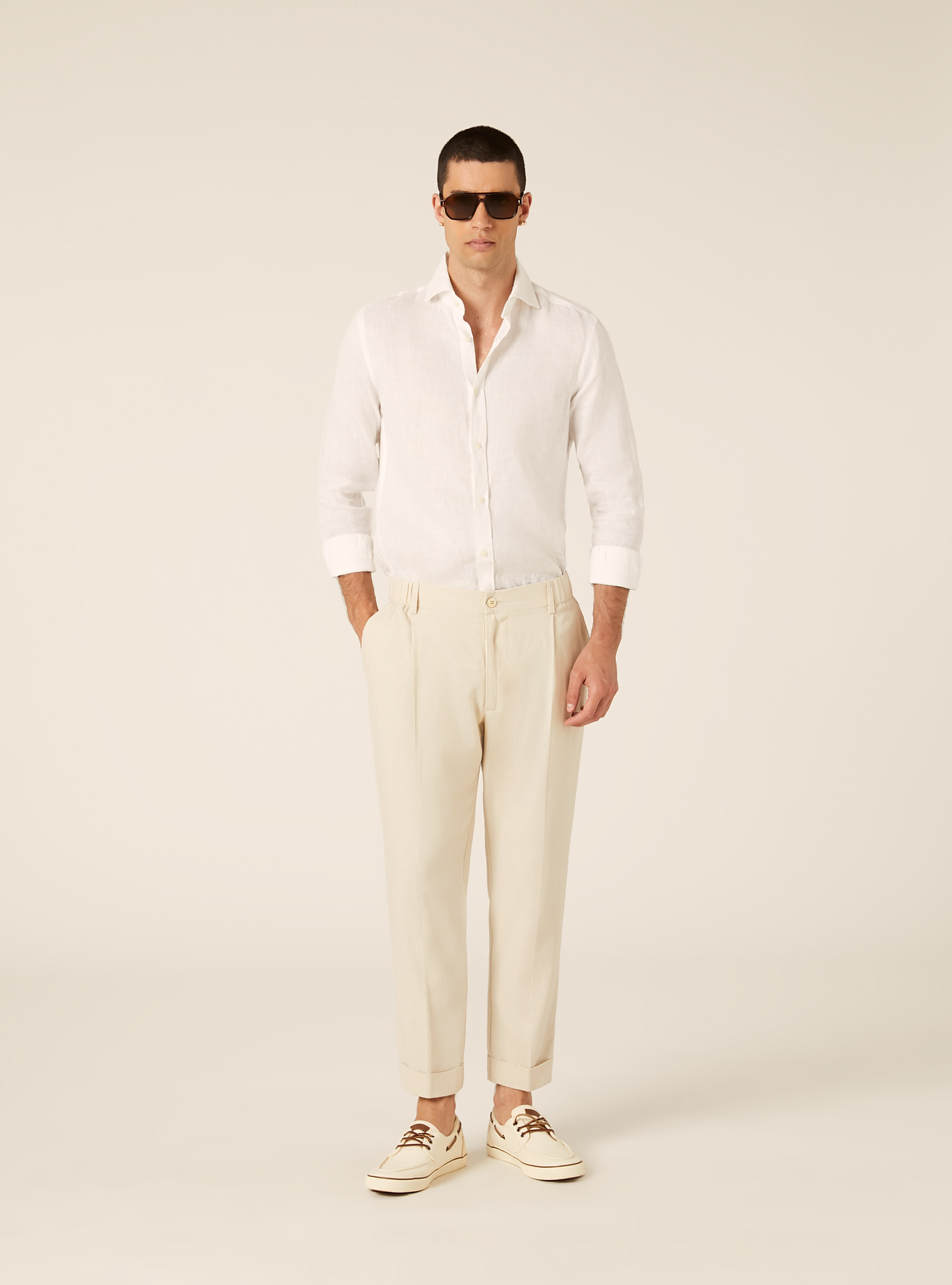 Linen Blend Pleated Trousers, BG2 BEIGE MEDIUM