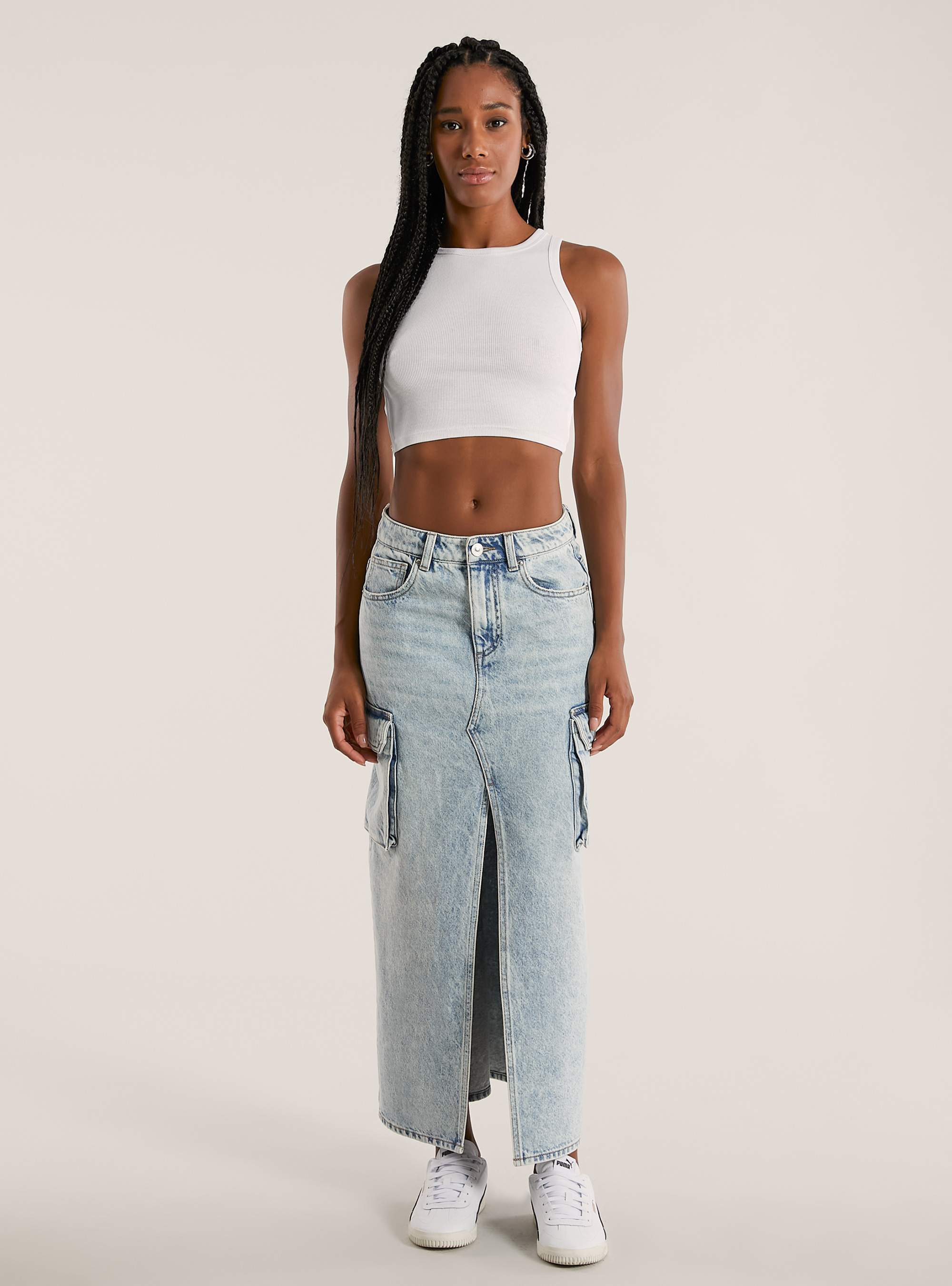 Jupe cargo longuette, D006 AZURE