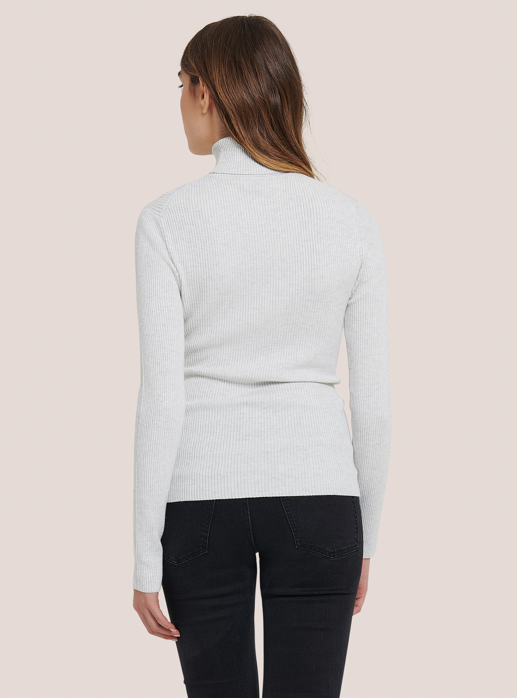 Pullover a collo alto a coste, MGY3 GREY MEL LIGHT