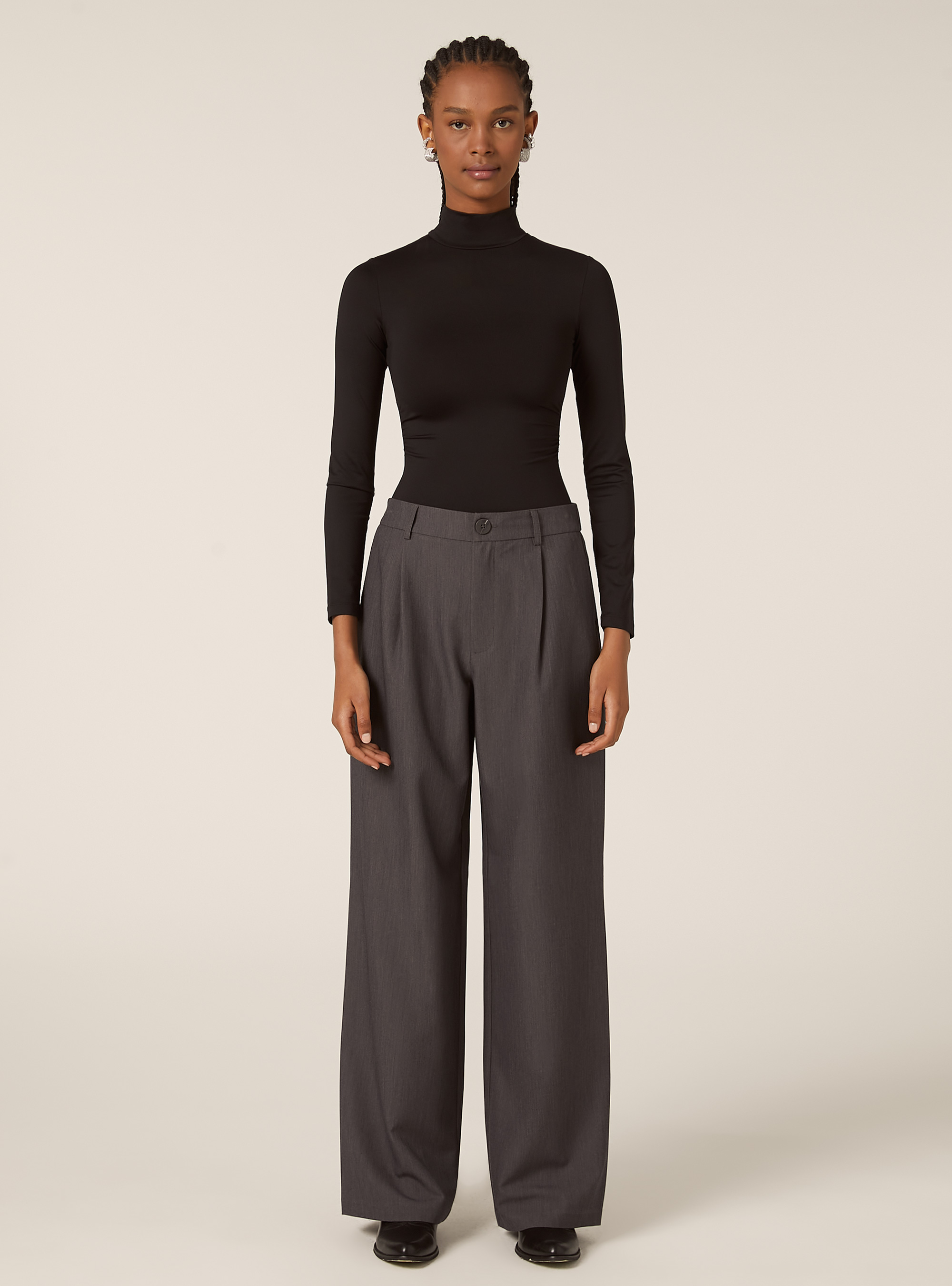 Pantalon ajust&eacute; avec pinces, MGY1 GREY MEL DARK