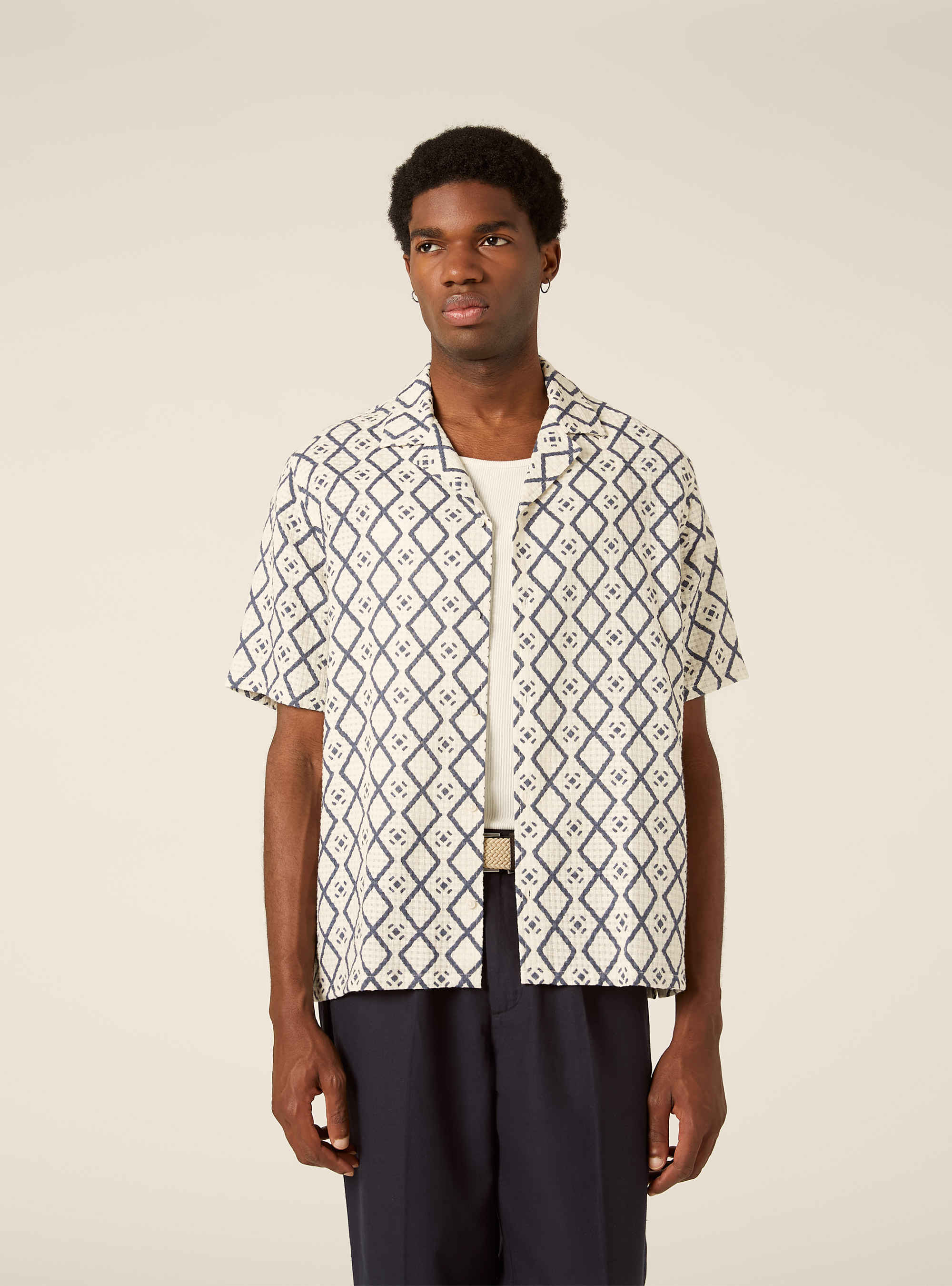 Printed textured boxy fit shirt, CR3 CREAM LIGHT