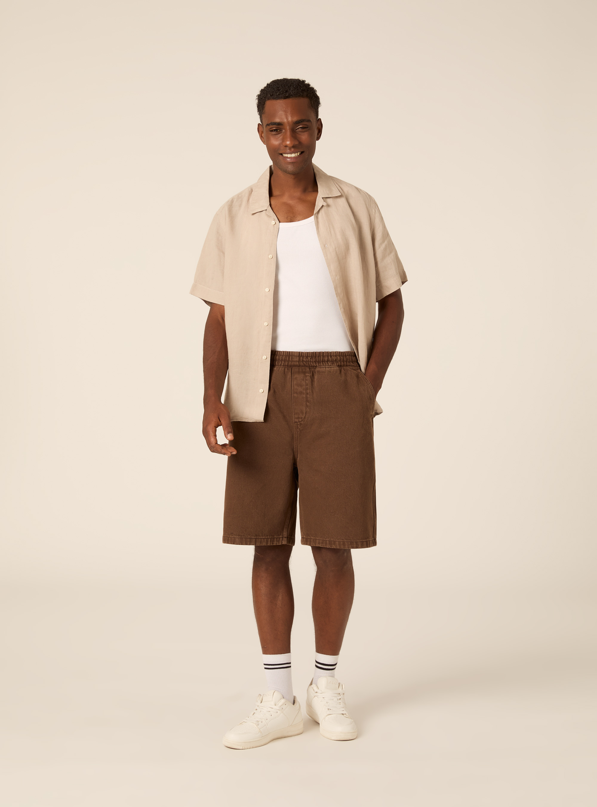 Bermuda carpenter con elastico in vita in twill, BR2 BROWN MEDIUM