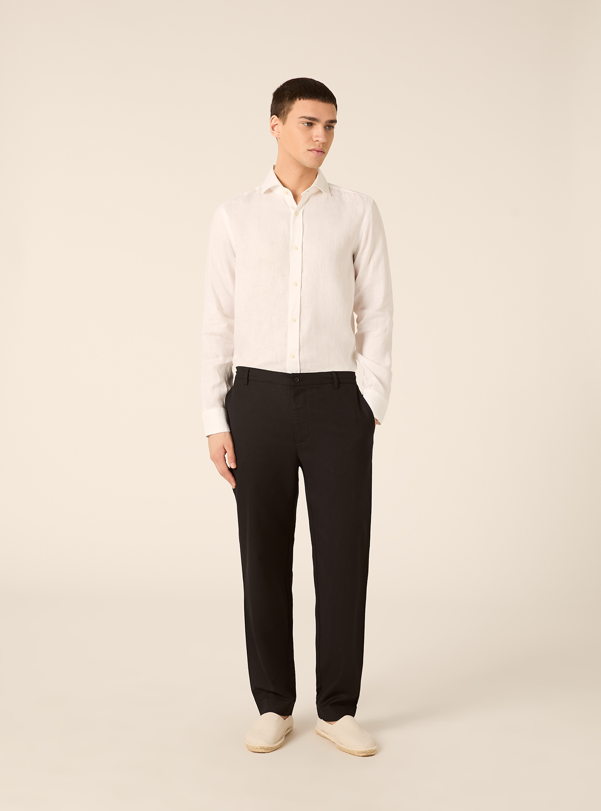 Linen blend chino trousers, BK1 BLACK