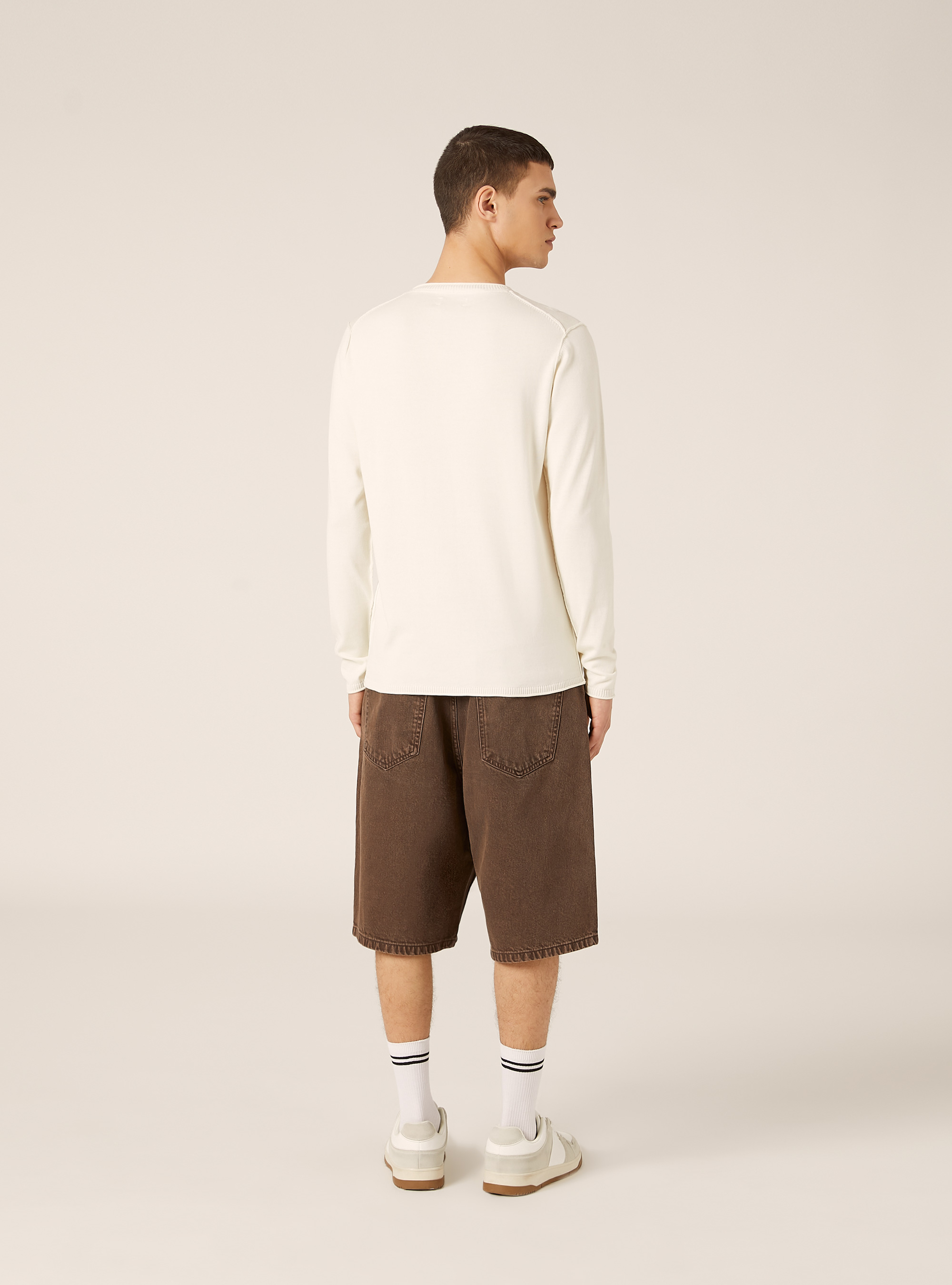 Cotton crew neck pullover, WH1 OFF WHITE