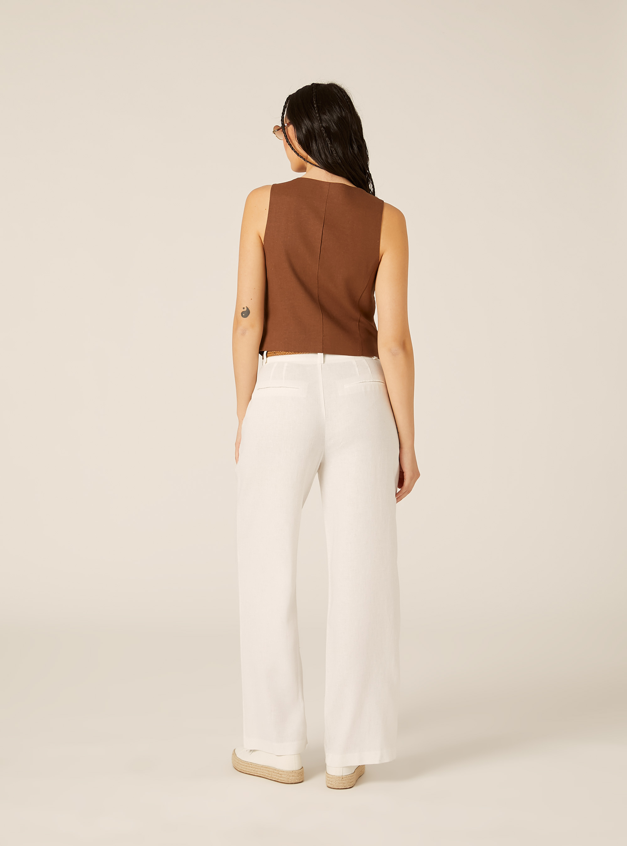 Chaleco en mezcla de lino, BR2 BROWN MEDIUM