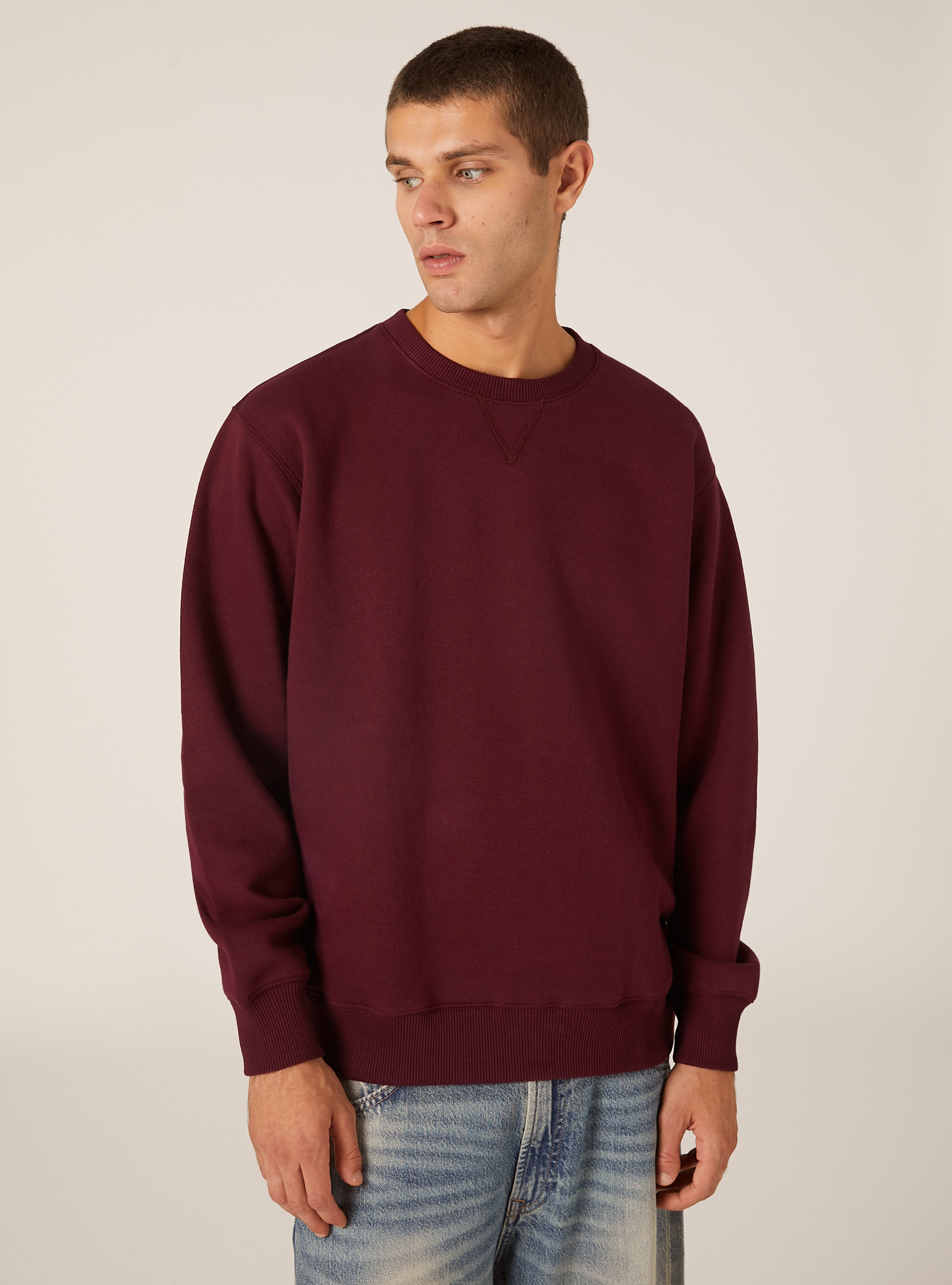 Sweat-shirt &agrave; col rond uni, BO1 BORDEAUX DARK