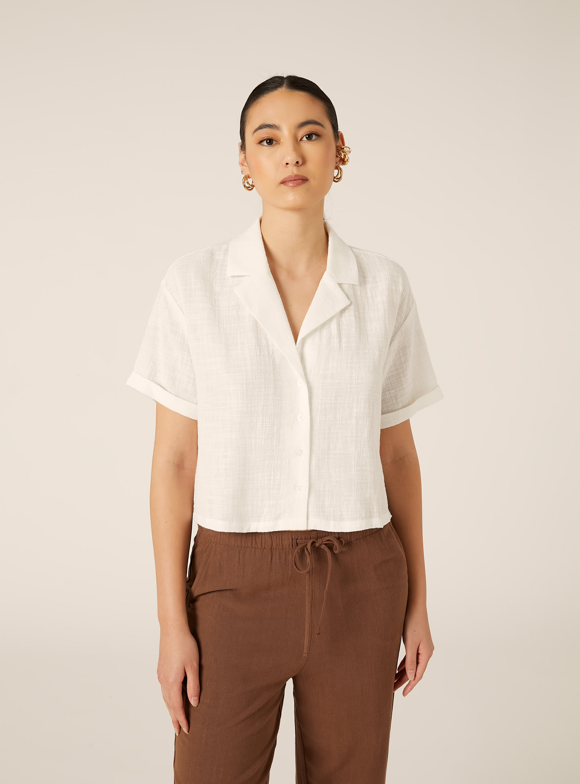 Camicia maniche corte crop, WH2 WHITE