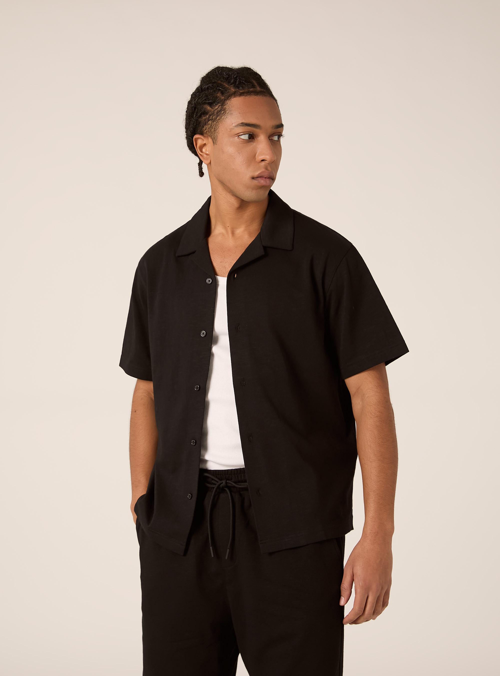 Camicia a maniche corte in jersey, NERO