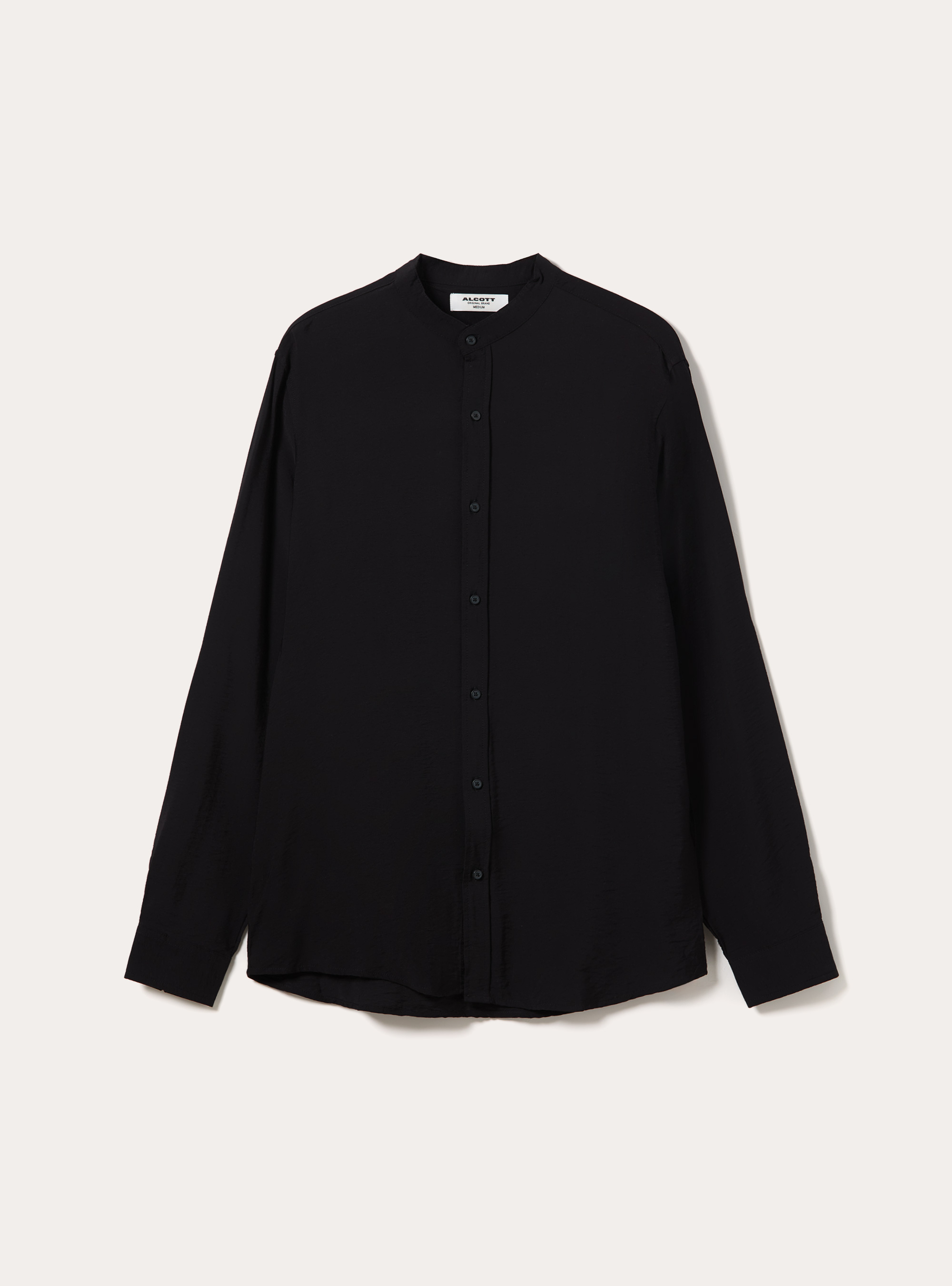Regular Fit Mandarin Collar Shirt, BK1 BLACK