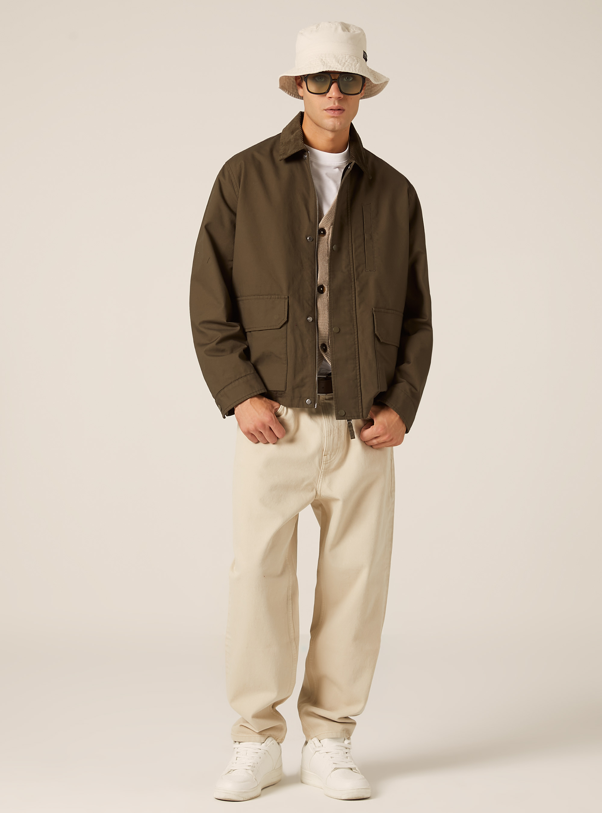 Veste en toile coupe carr&eacute;e, KY1 KAKY DARK