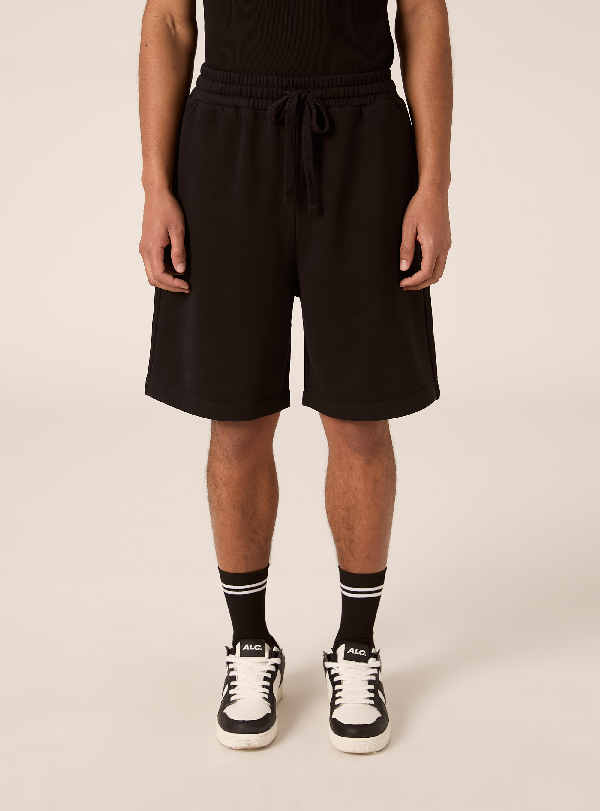 Basic French Terry Bermuda Shorts, BK1 BLACK