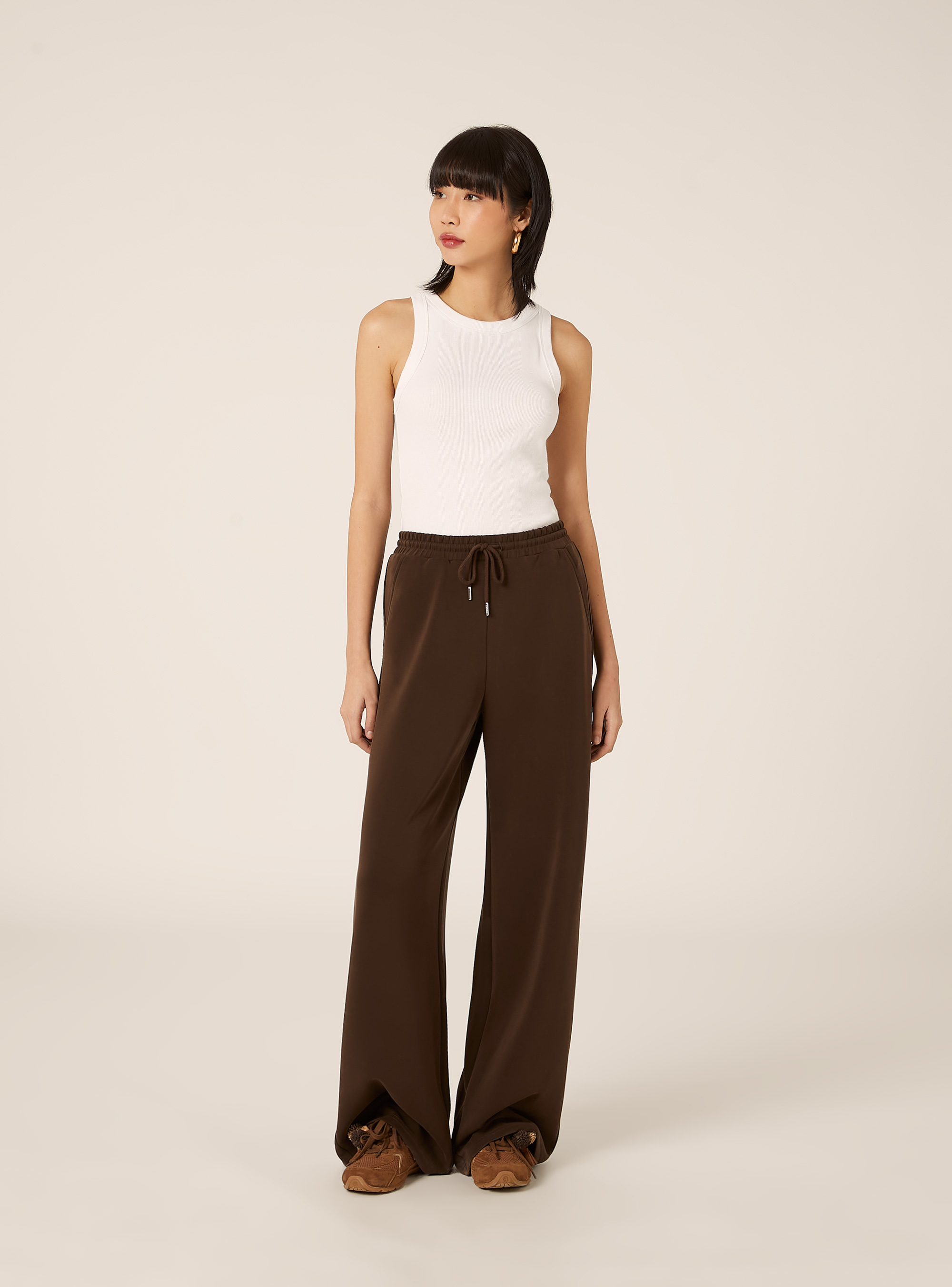 Jogger wide leg soft touch, MARRONE SCURO