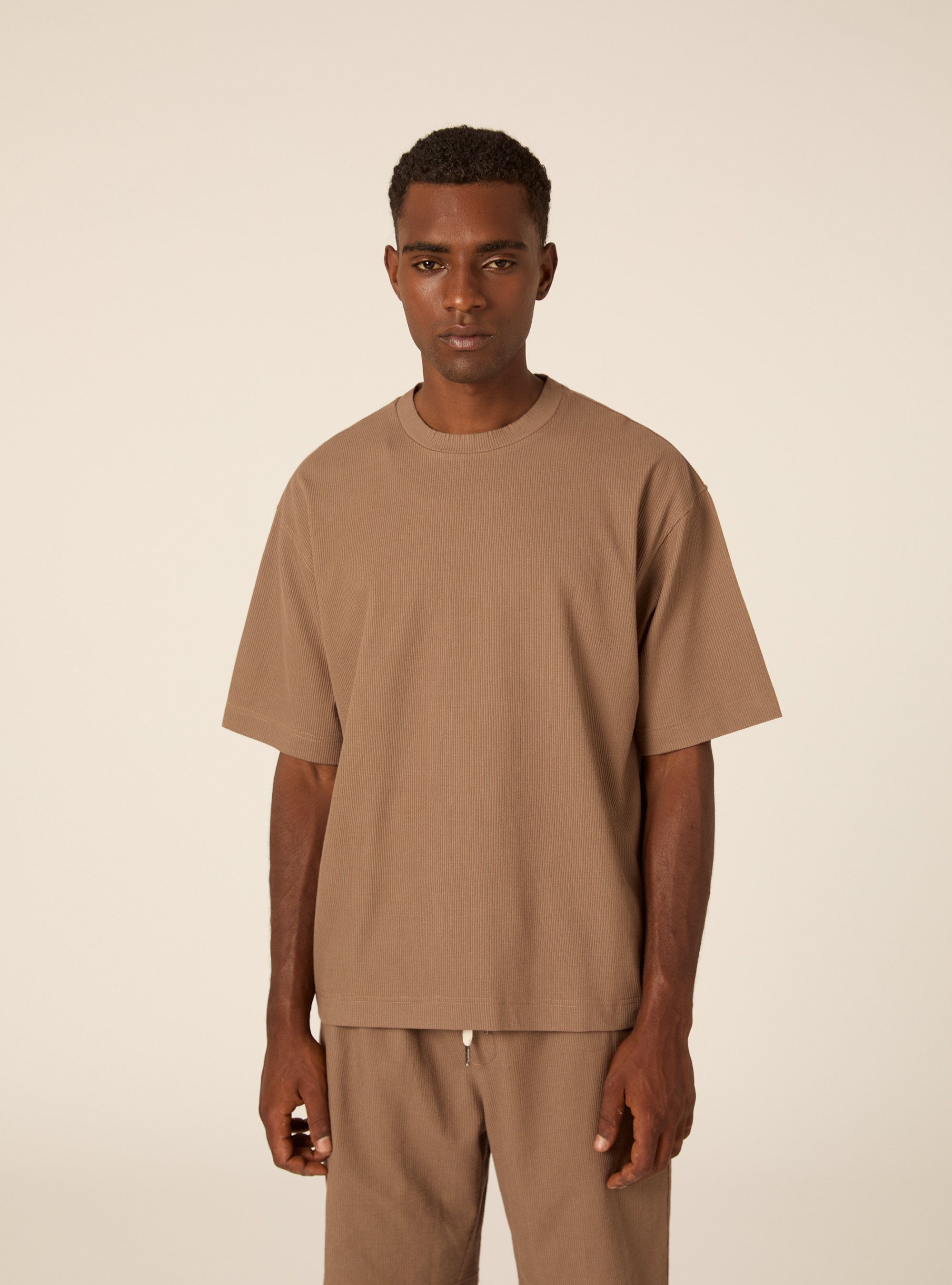 T-shirt boxy fit in maglia a coste, BR3 BROWN LIGHT