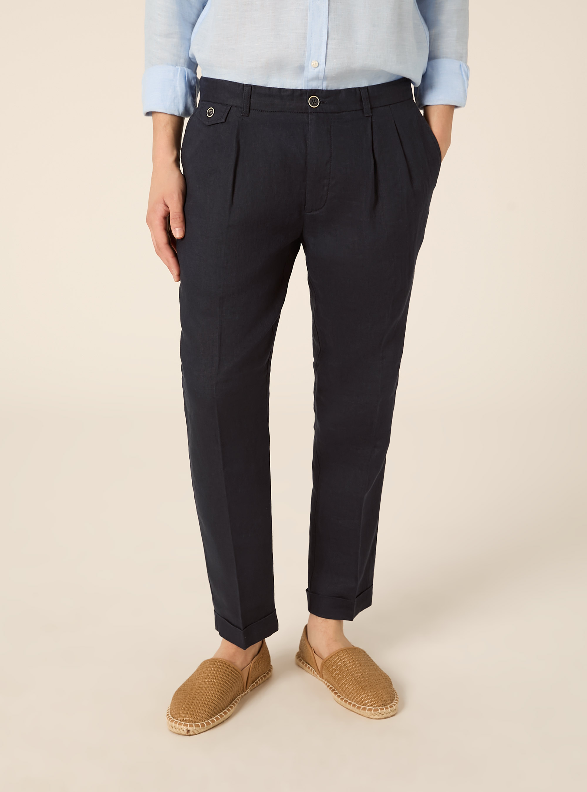 Pure linen chino trousers, NA1 NAVY DARK