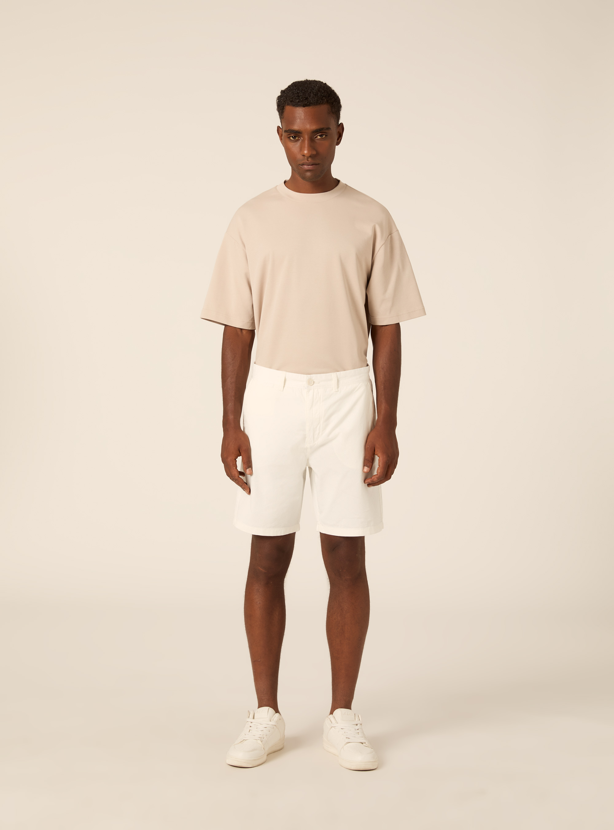 Bermuda in twill in tinta unita, OFF WHITE