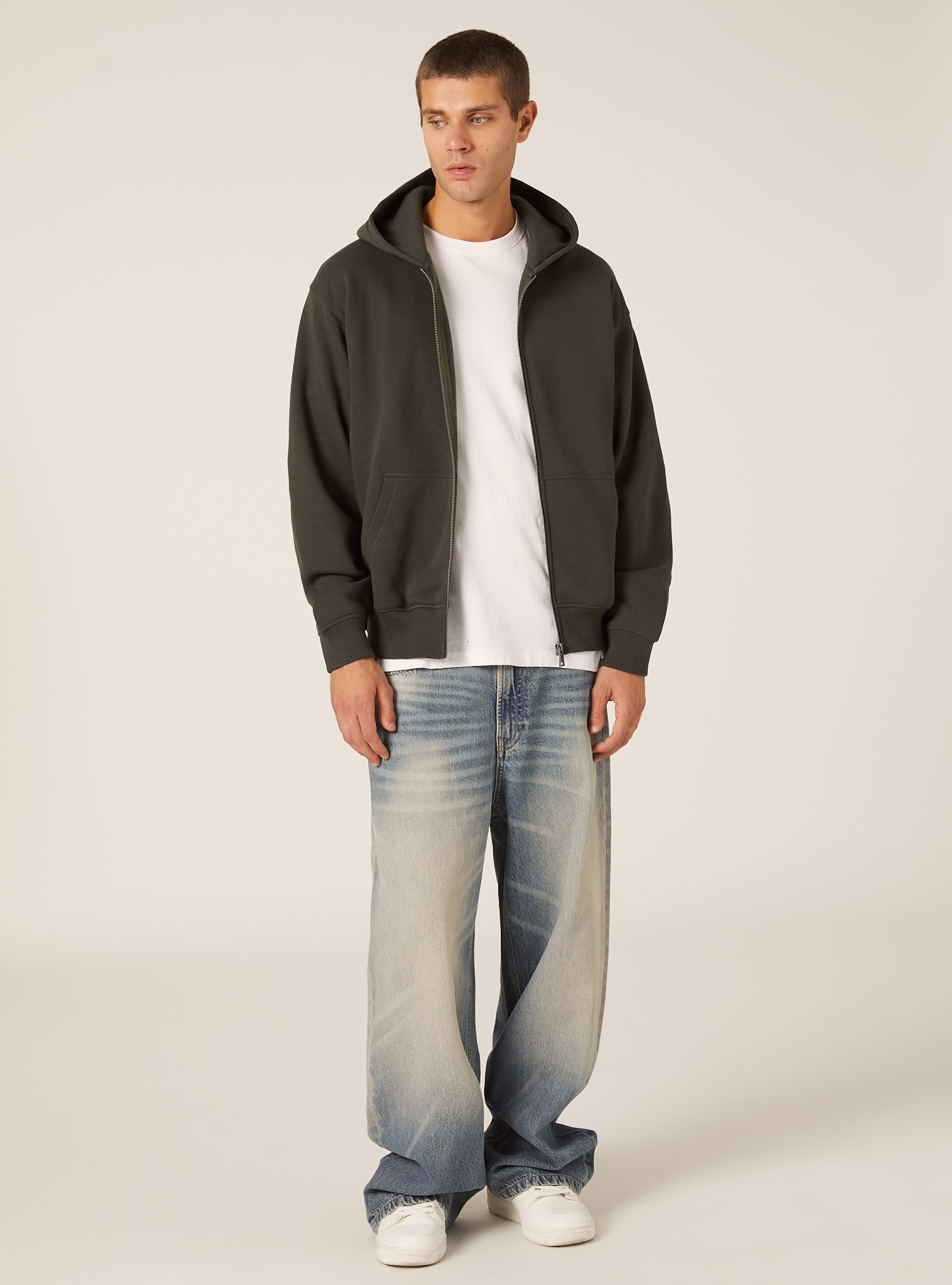 Sweat-shirt zipp&eacute; &agrave; capuche coupe boxy, KY1 KAKY DARK