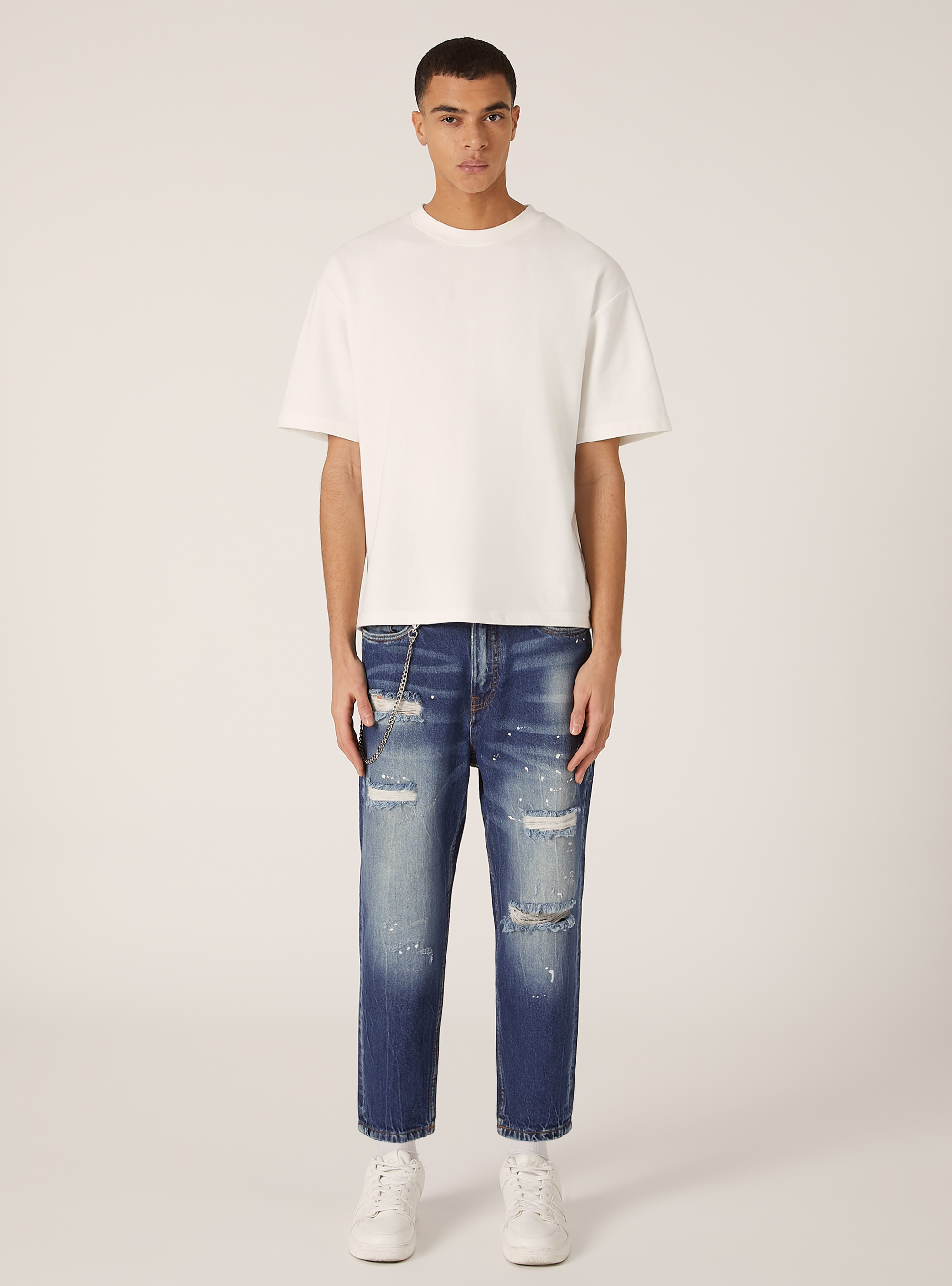 Jeans &agrave; coupe d&eacute;contract&eacute;e, D001 DEEP BLUE