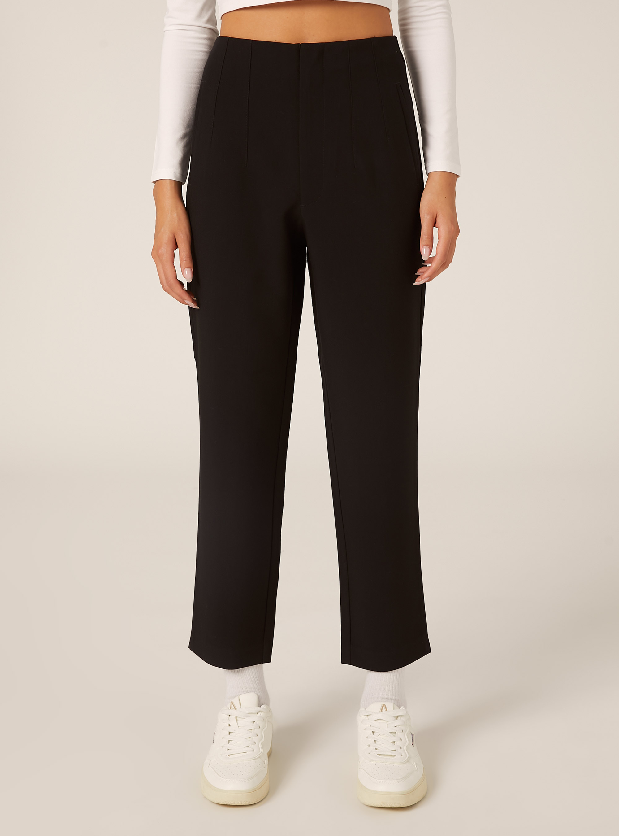 Pantalon uni &agrave; pinces, BK1 BLACK