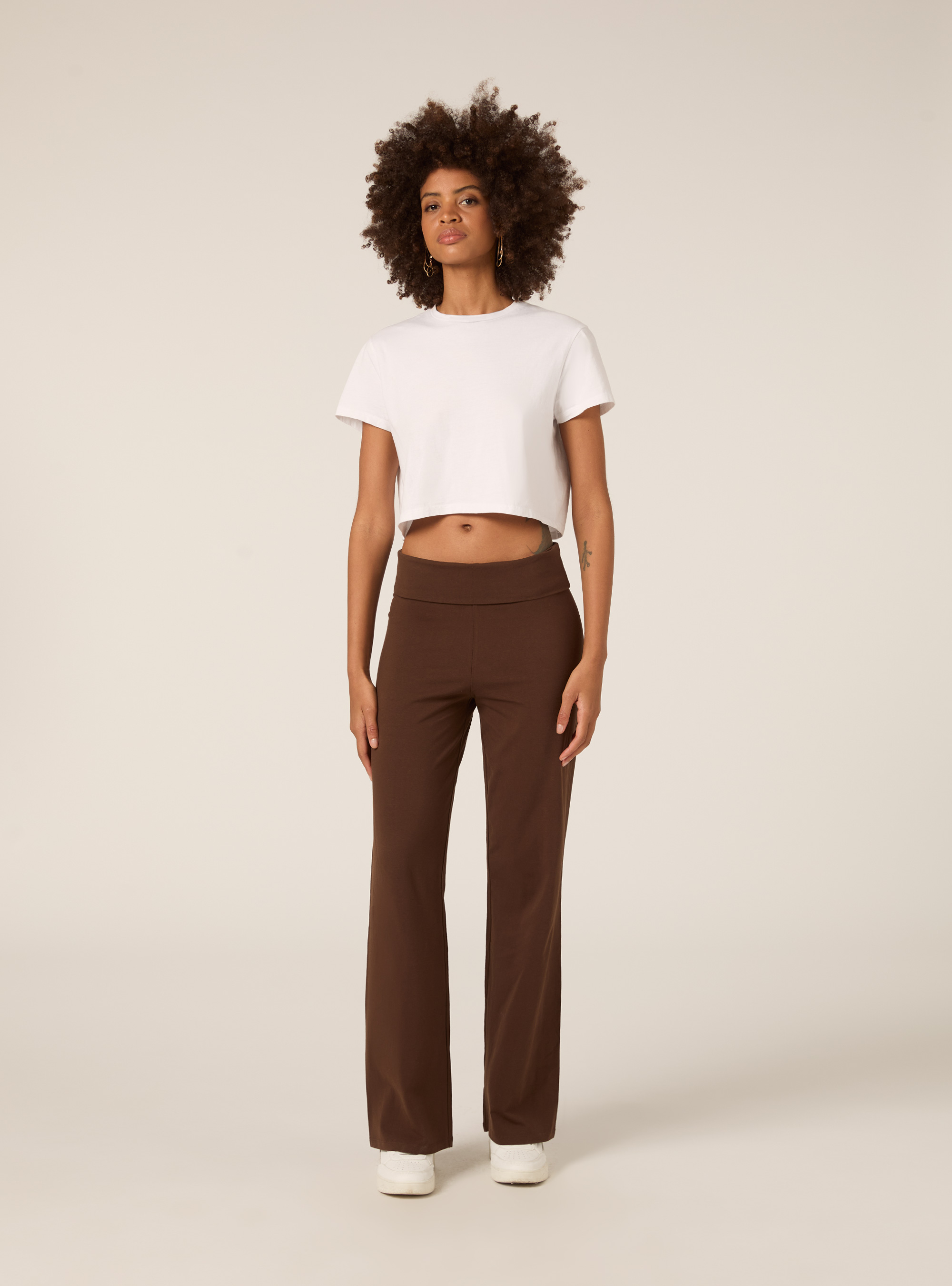 Leggings &agrave; revers &agrave; la taille, BR2 BROWN MEDIUM