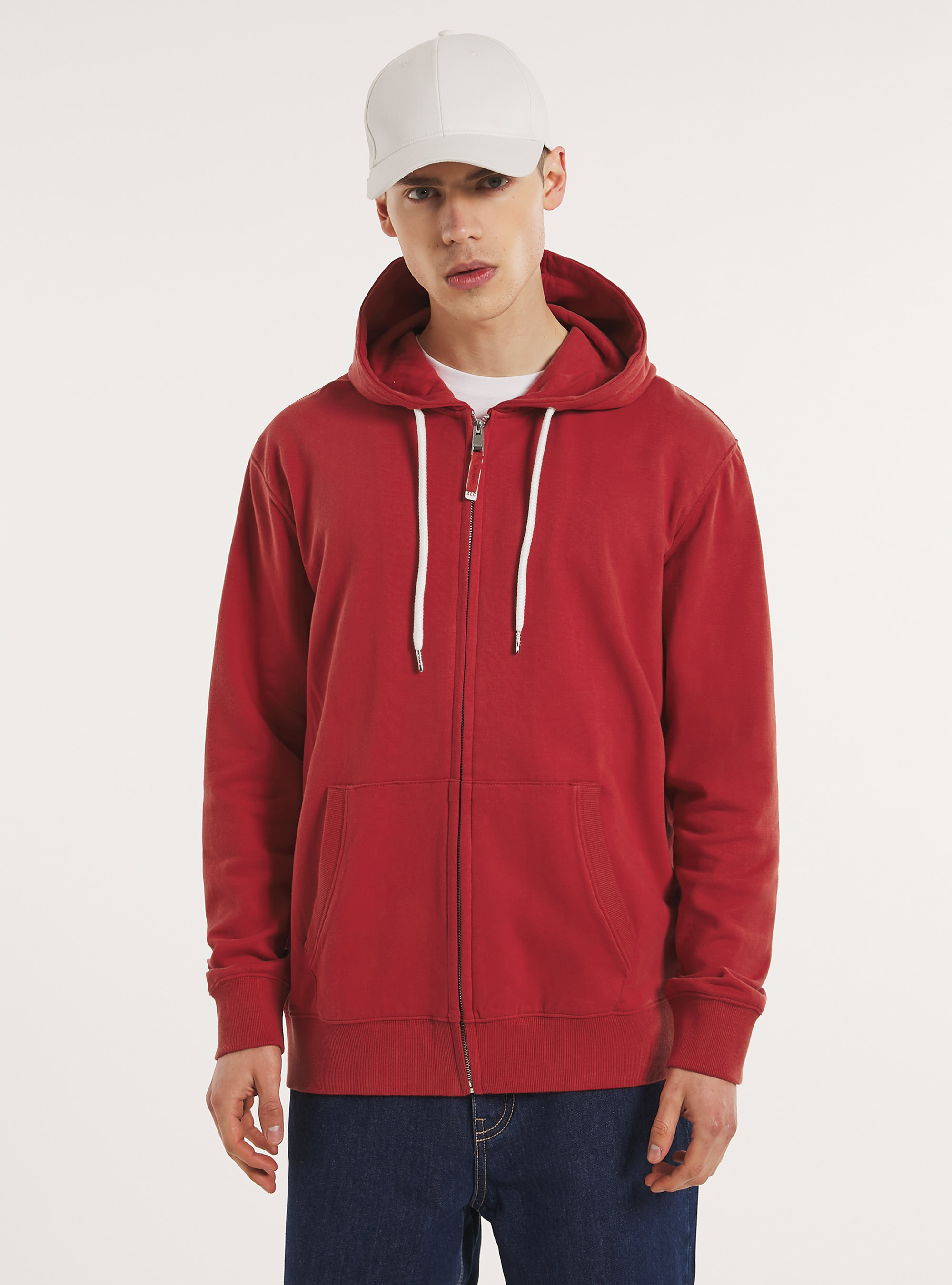 Zip et sweat &agrave; capuche en coton, RD2 RED MEDIUM