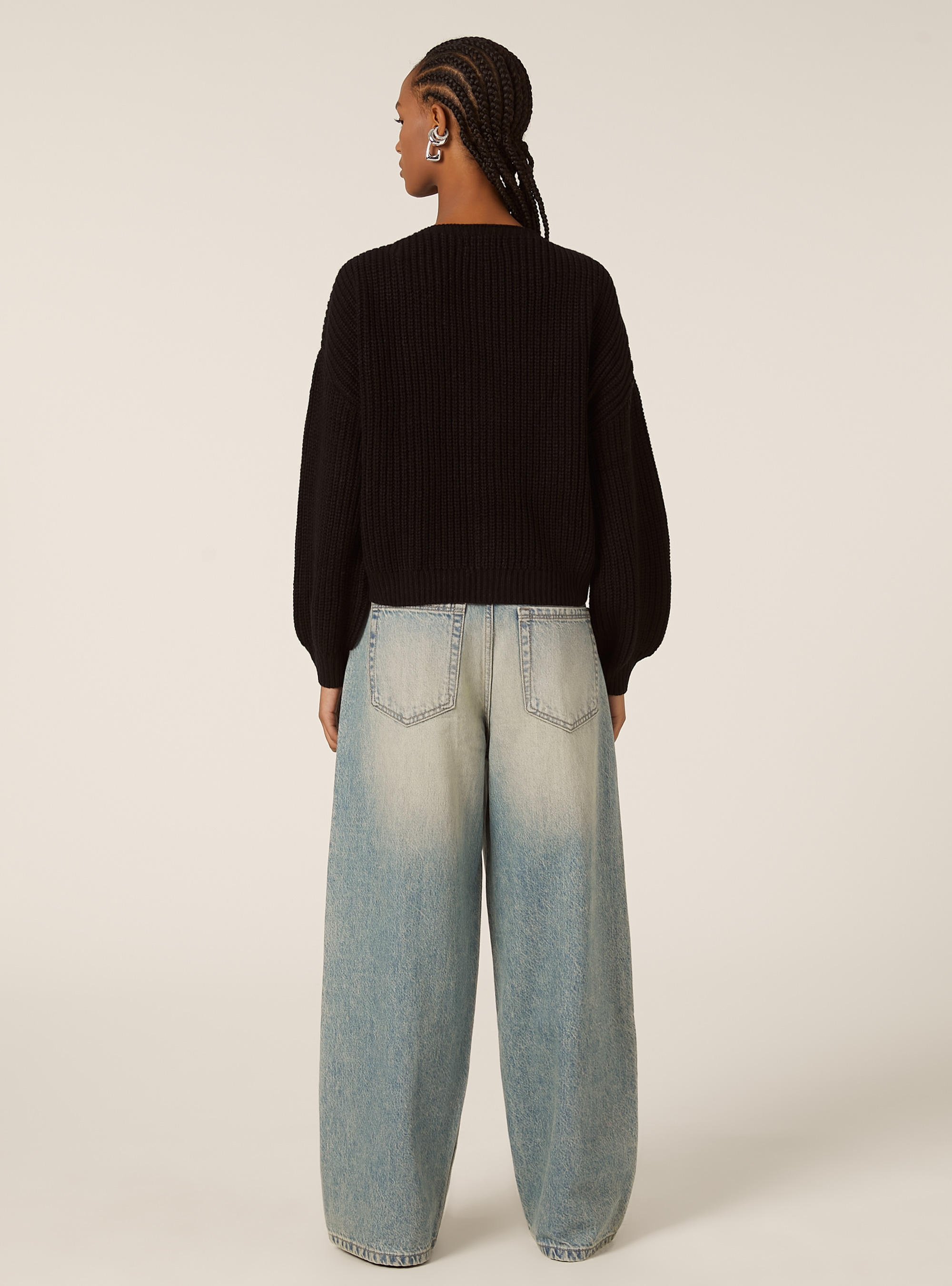 Cardigan en maille &agrave; encolure en V, BK1 BLACK