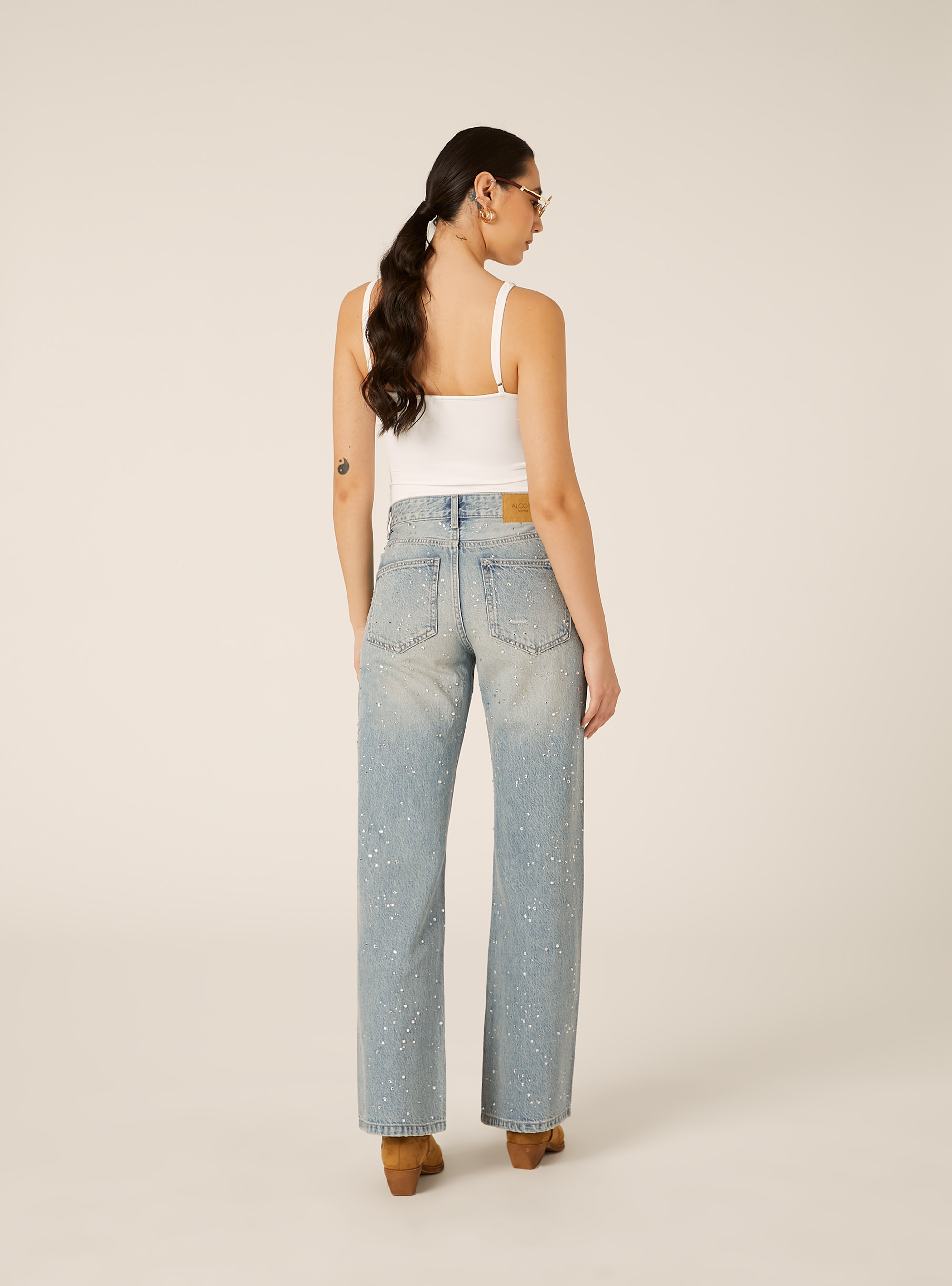 Straight Fit Jeans mit Strasssteinen, D006 AZURE