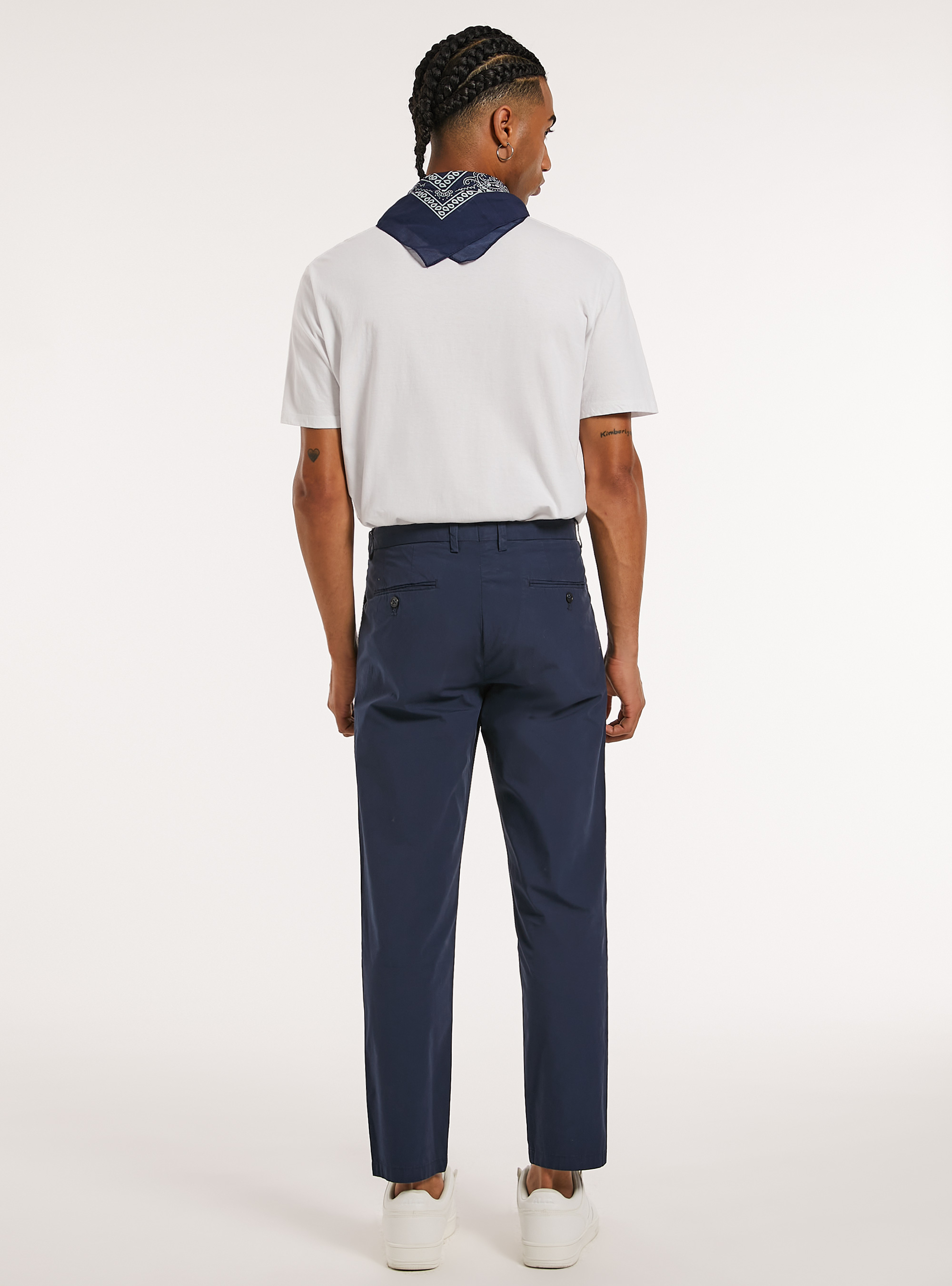 Pantalon en coton &agrave; double plis, NA1 NAVY DARK