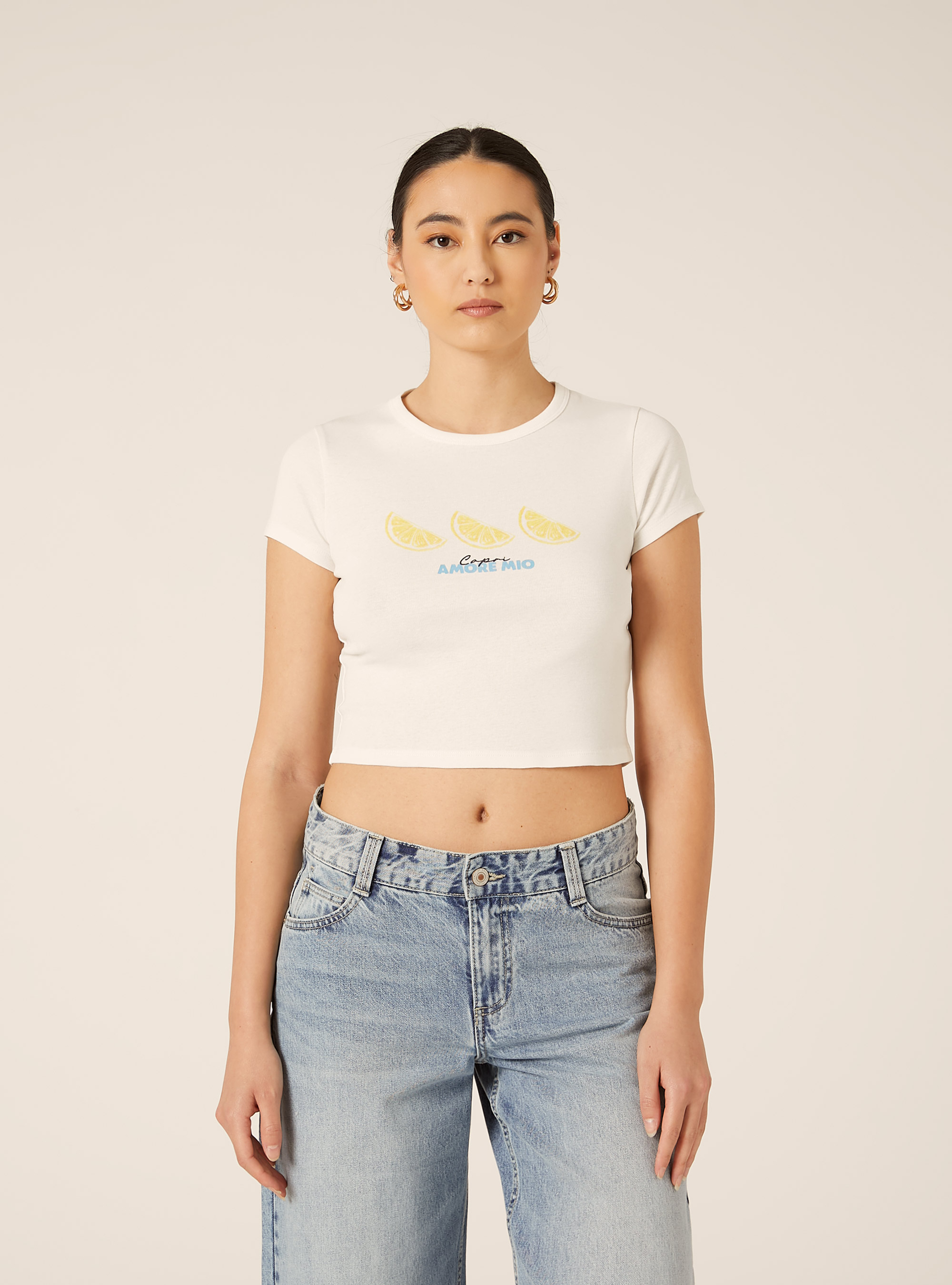 Camiseta Crop Capri Amore Mio, WH2 WHITE
