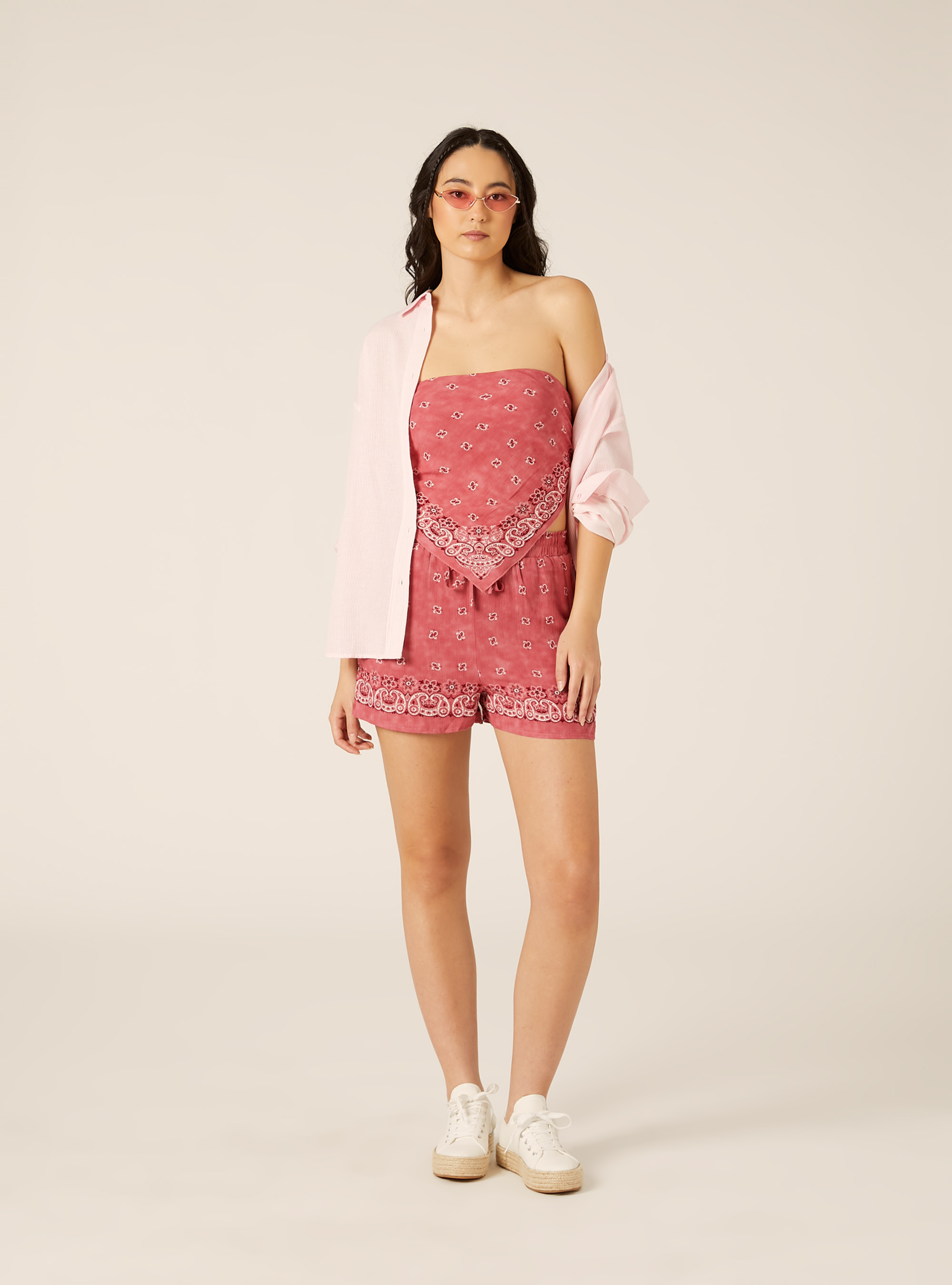 Top bandeau con estampado paisley, PK1 PINK DARK
