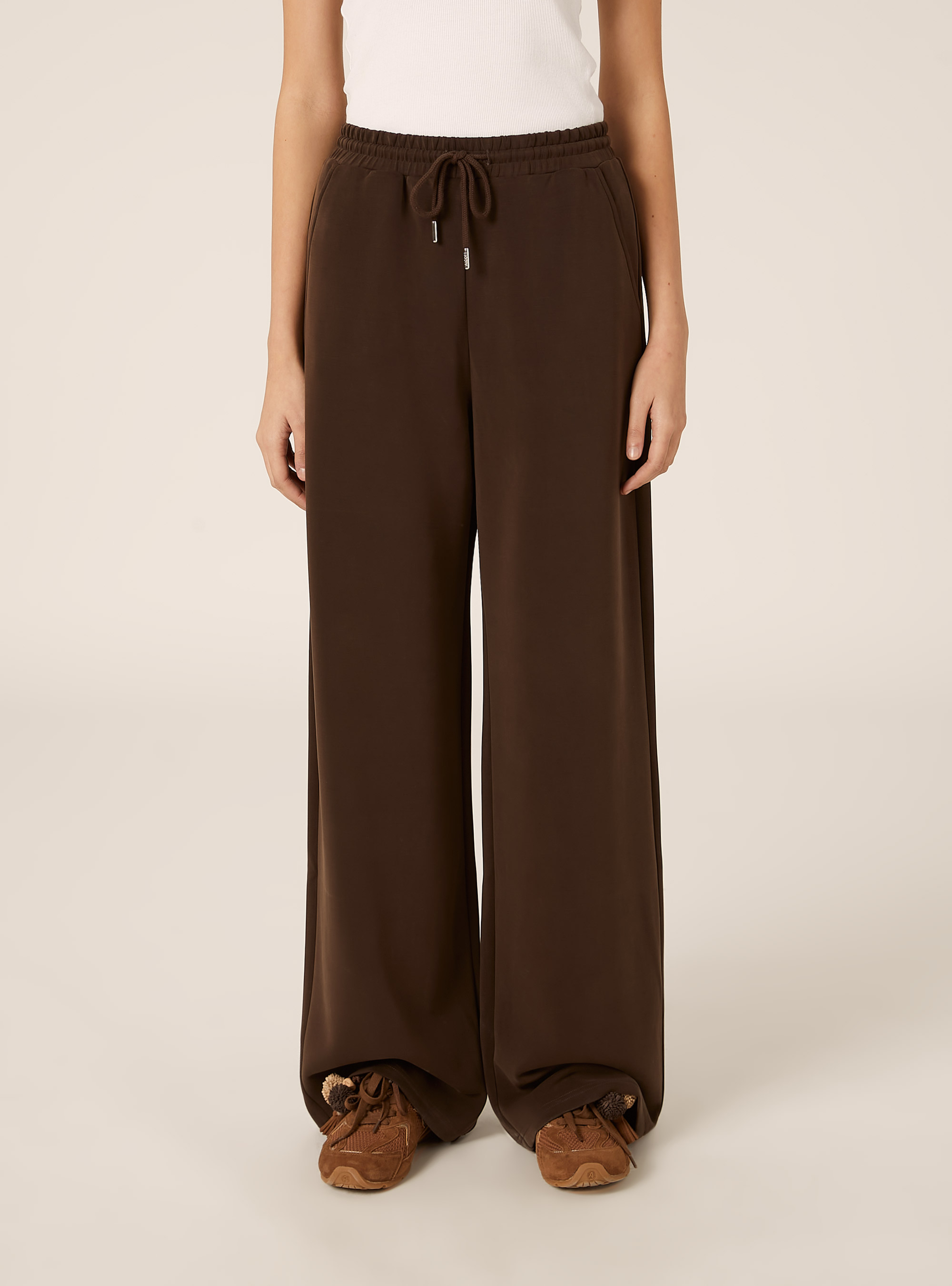 Jogger wide leg soft touch, MARRONE SCURO