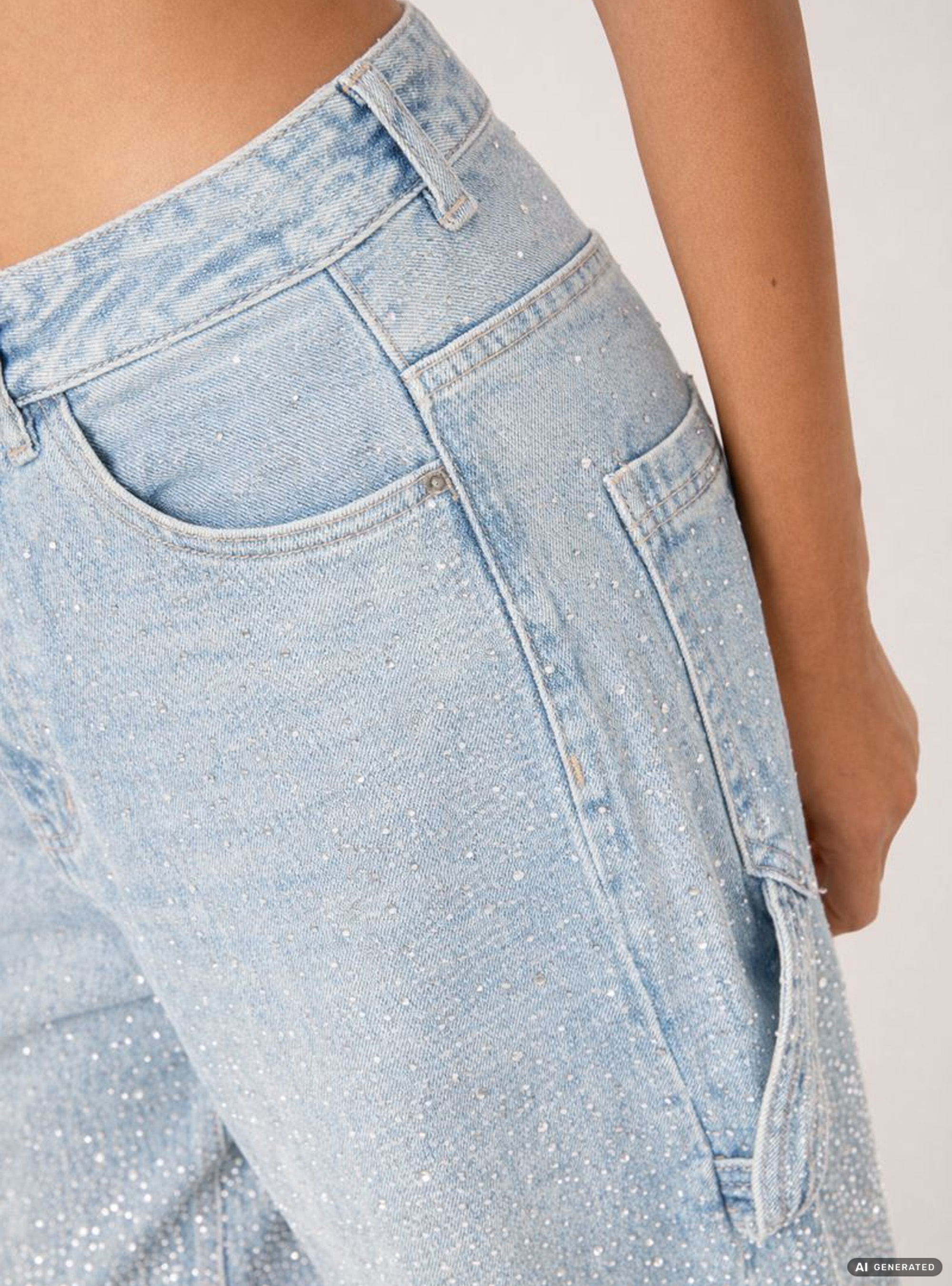 Baggy-Jeans im Carpenter-Stil mit Strasssteinen, D006 AZURE