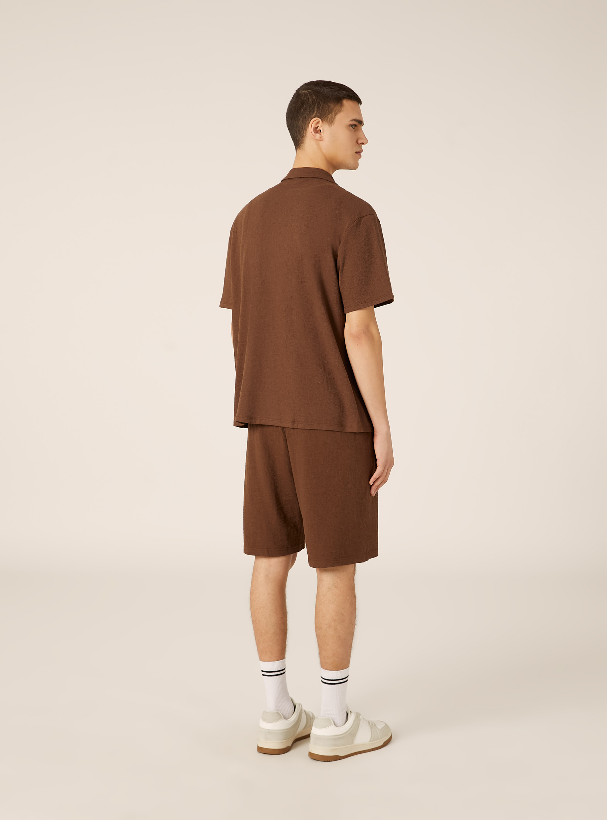 Boxy-fit textured shirt, BR1 BROWN DARK