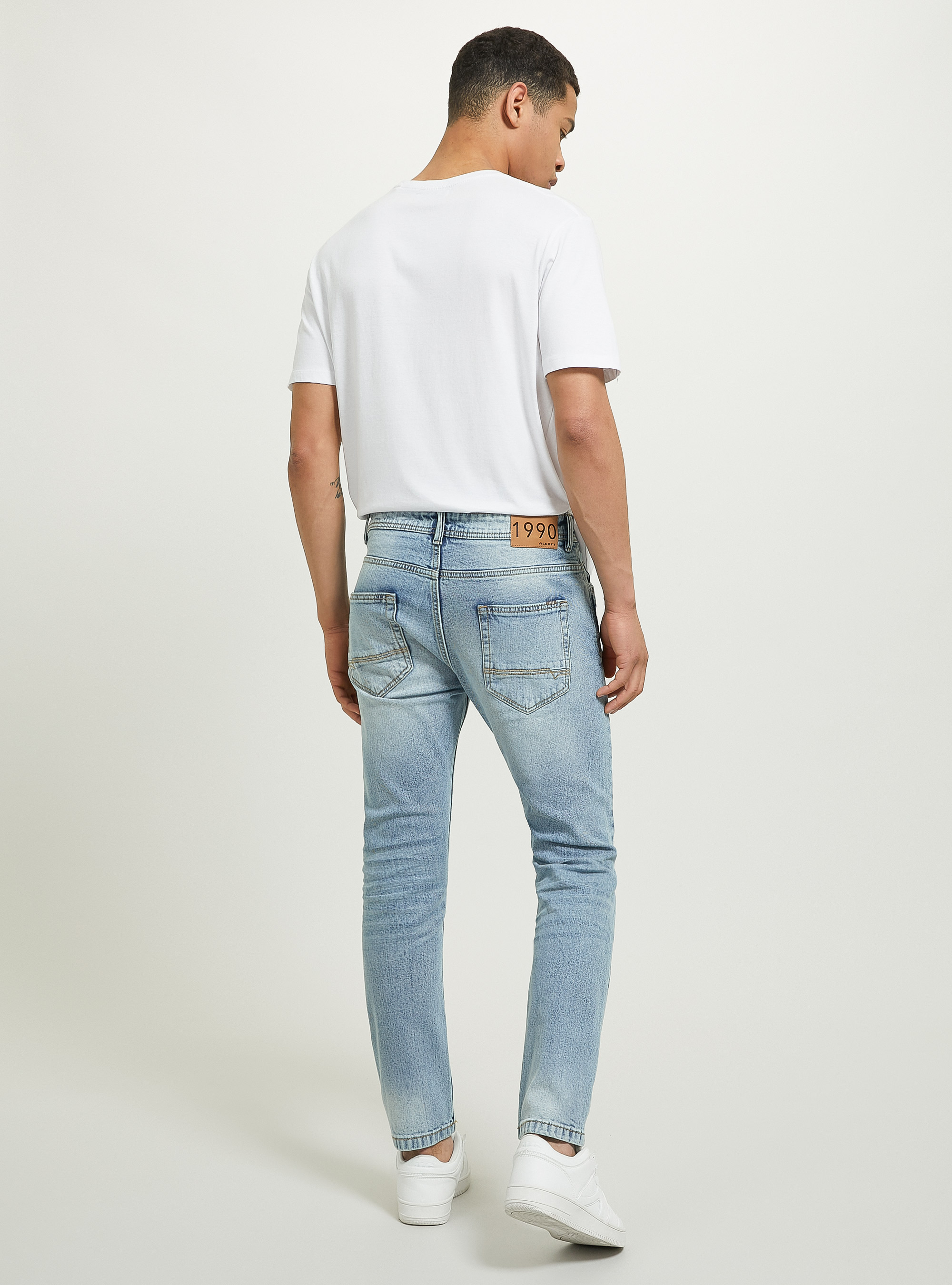 Jean slim en denim stretch avec d&eacute;chirures, D003 MEDIUM BLUE